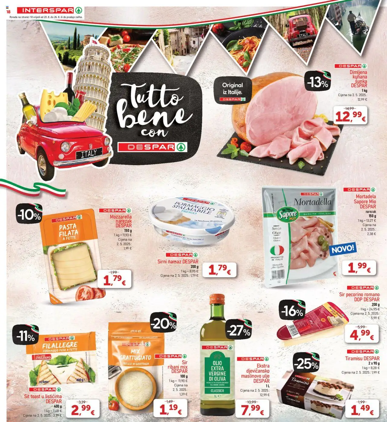 Interspar katalog | vrijedi od 20.08.2025 | Stranica: 18 | Proizvodi: Mozzarella, Toast, Šunka, Mortadela