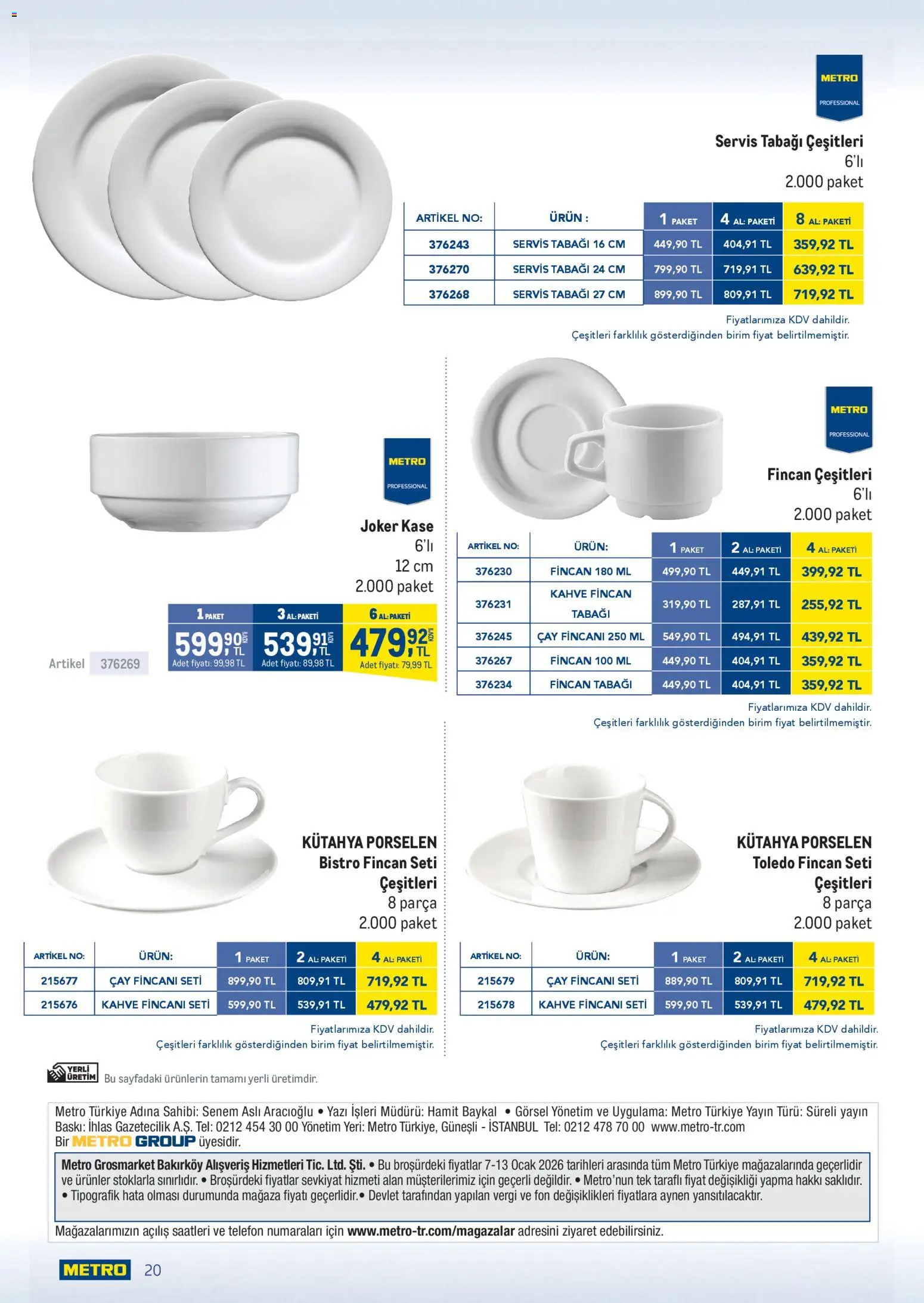 Metro - Lokantalar - 07.01.2026 tarihinden itibaren geçerlidir | Sayfa: 20 | Ürünler: Kahve, Çay, Telefon, Ocak