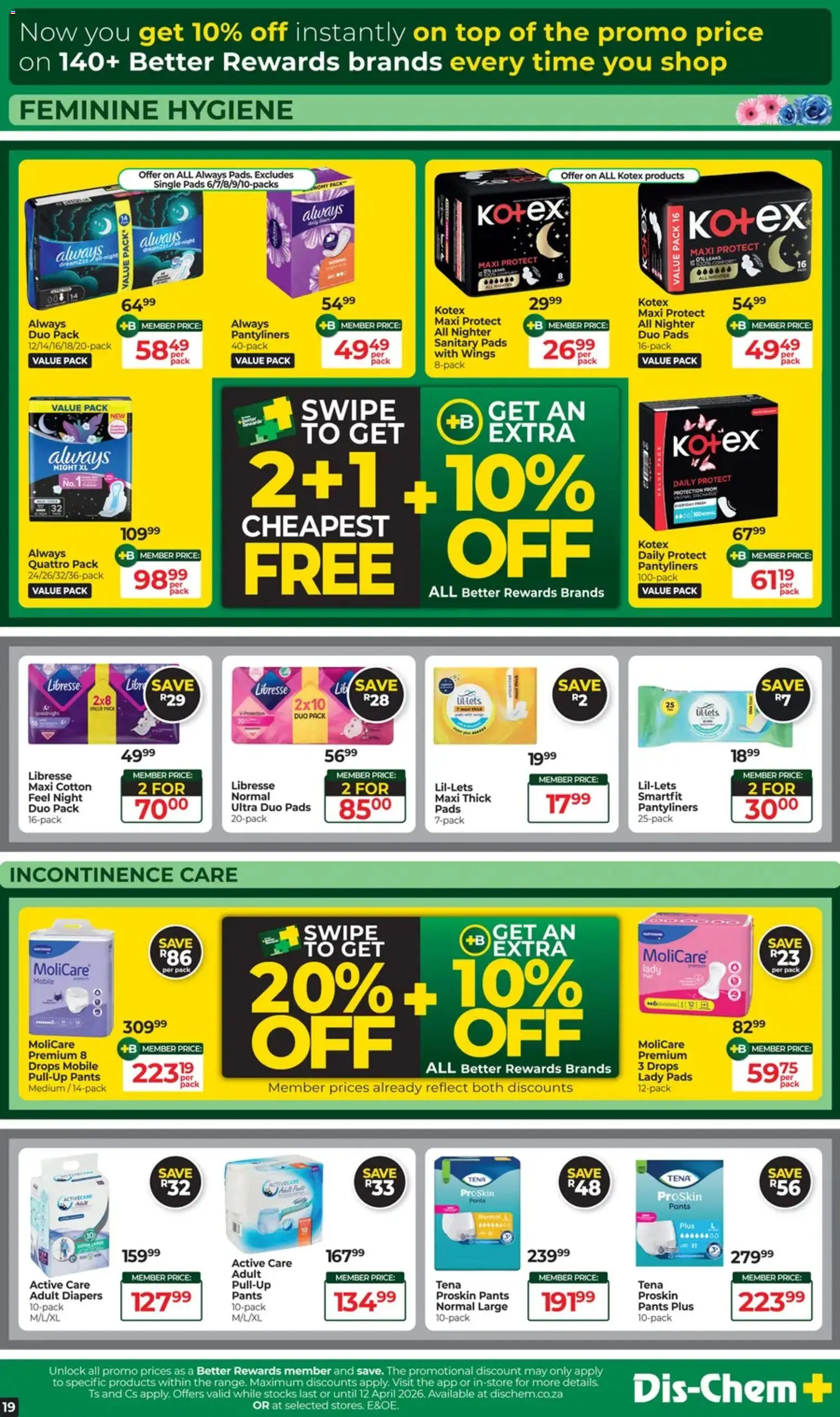 New Dis-Chem catalogue – valid from 17.03.2026 | Page: 19 | Products: Pants, Pads
