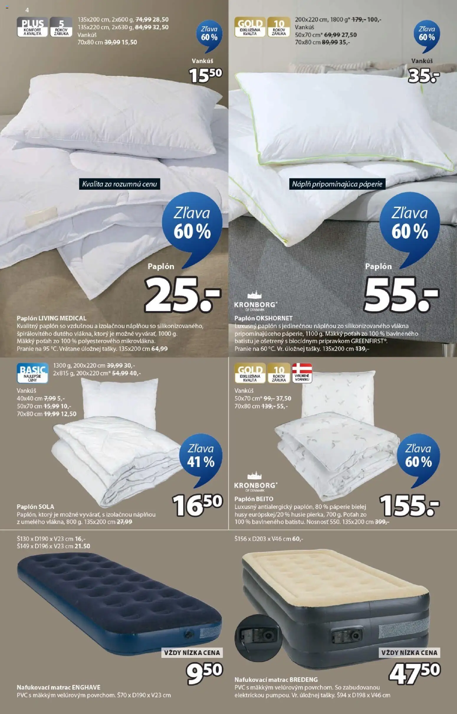 Nové JYSK akcie – leták je platný od 18.02.2026 | Strana: 4 | Produkty: Matrac, Vankúš, Nafukovací matrac
