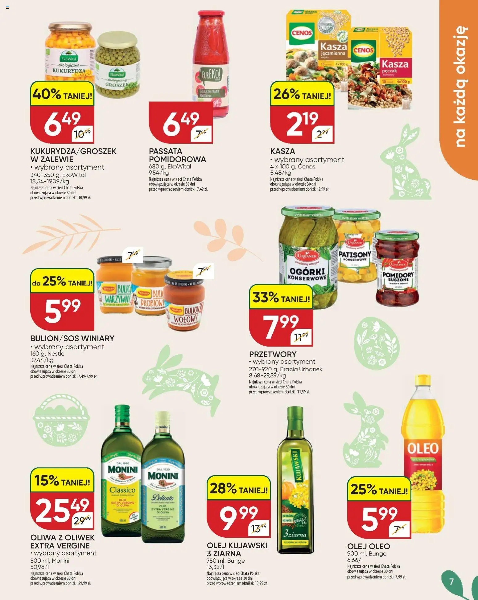 Chata Polska gazetka od 16.03.2026 | Strona: 7 | Produkty: Groszek, Oliwa z oliwek, Olej, Ogórki