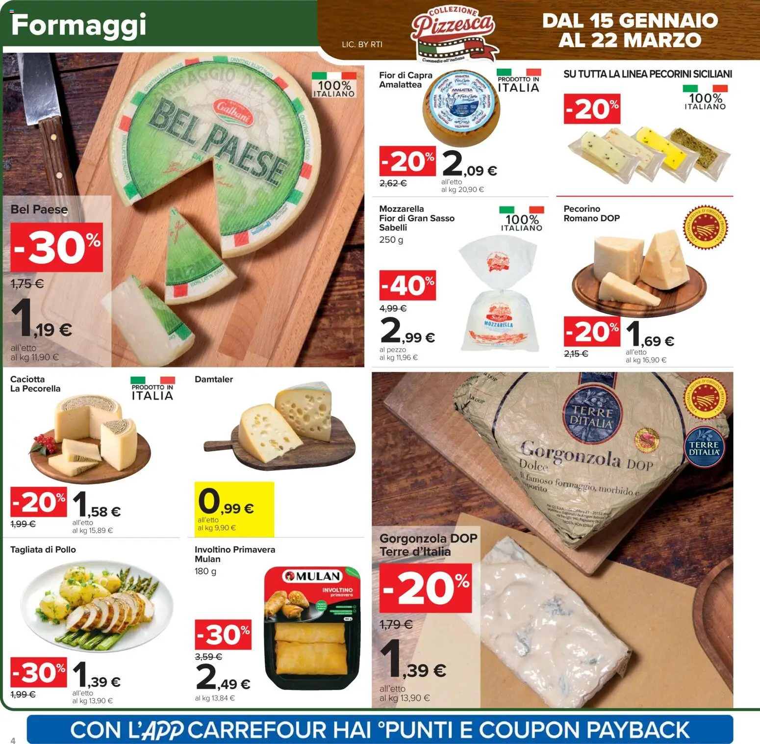 Volantino Carrefour del 27.01.2026 | Pagina: 4 | Prodotti: Pollo, Mozzarella, Latte, Pecorino
