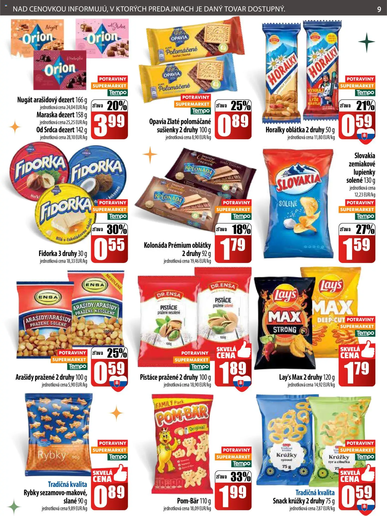 Nové COOP Jednota akcie – leták je platný od 22.12.2025 | Strana: 9 | Produkty: Syr, Arašidy, Pistácie, Horálky