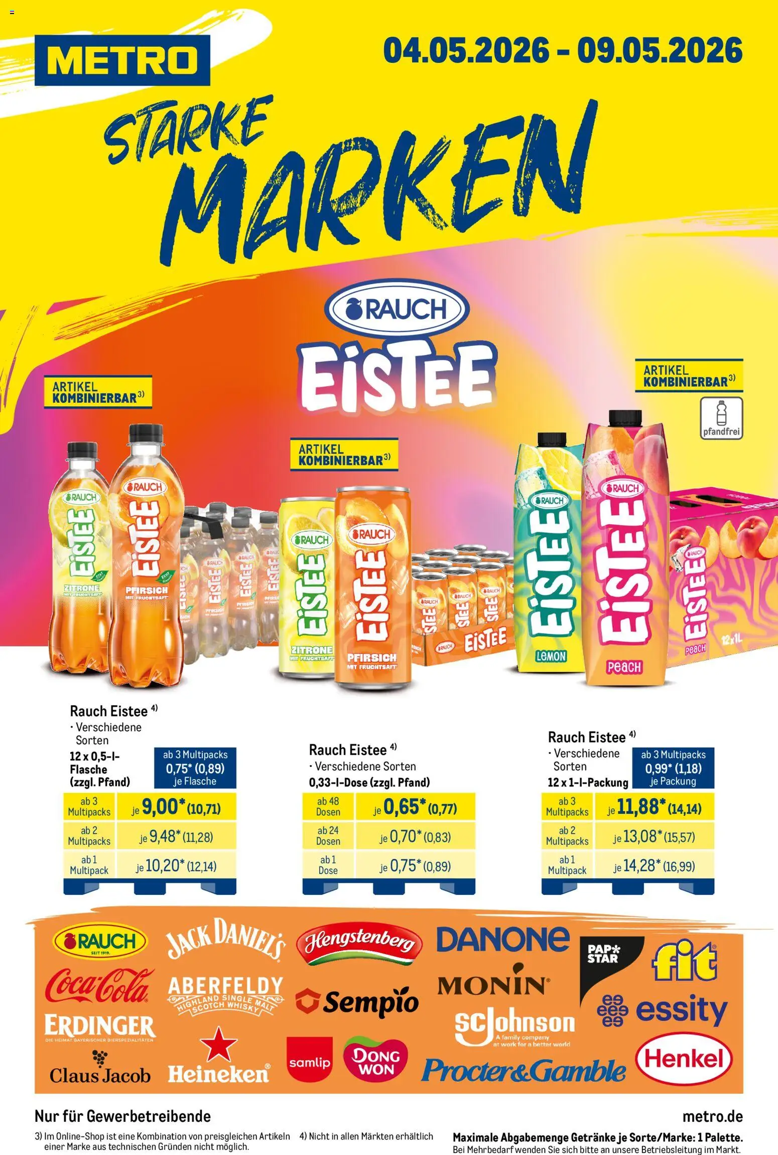 Metro Starke Marken – gültig ab 04.05.2026 | Seite: 1 | Produkte: Whisky, Erdinger, Pfirsich, Fruchtsaft