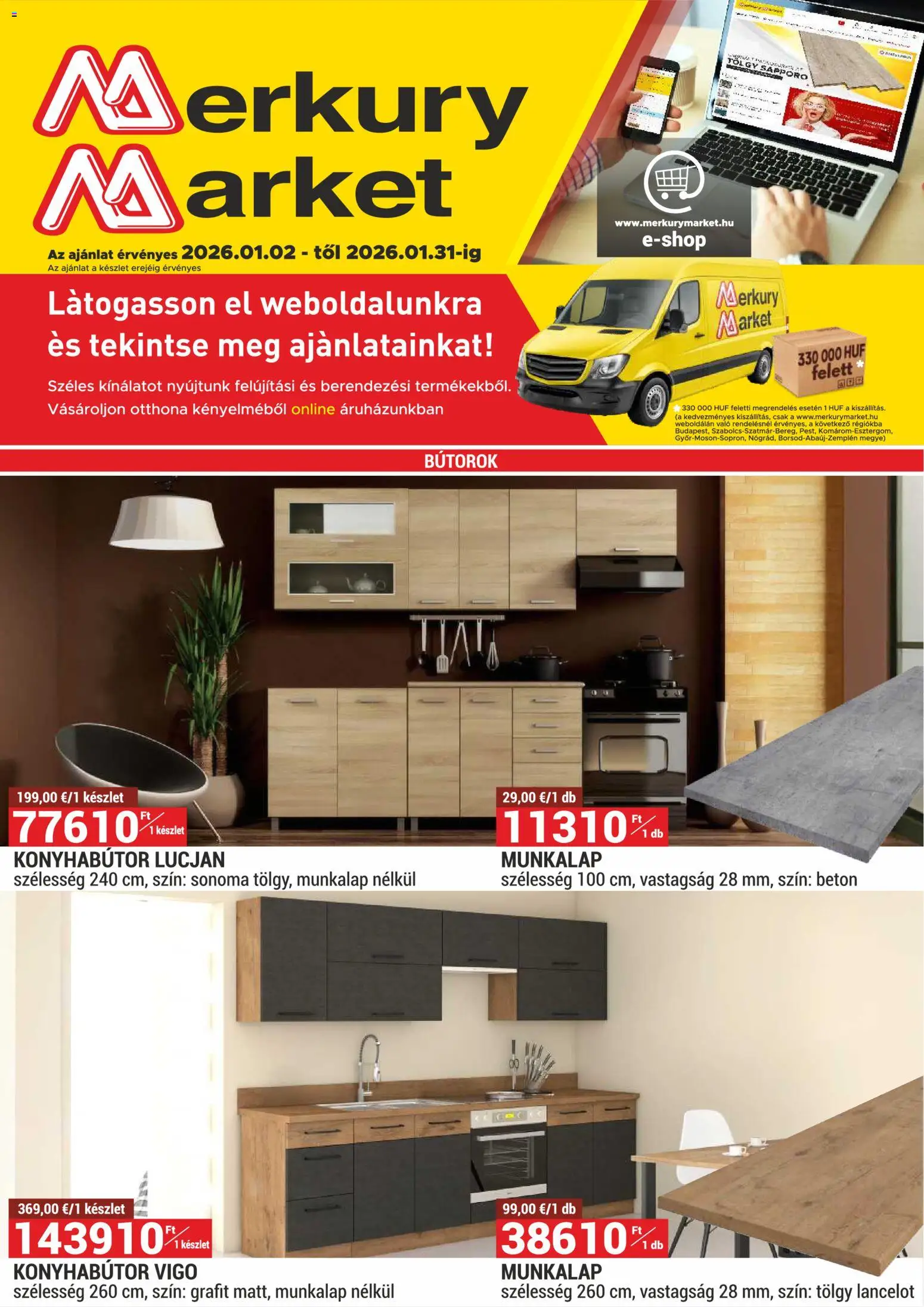 Merkury Market akciós ujság - amely érvényes a következő dátumtól: 02.01.2026 | Oldal: 1 | Termékek: Beton, Konyhabútor