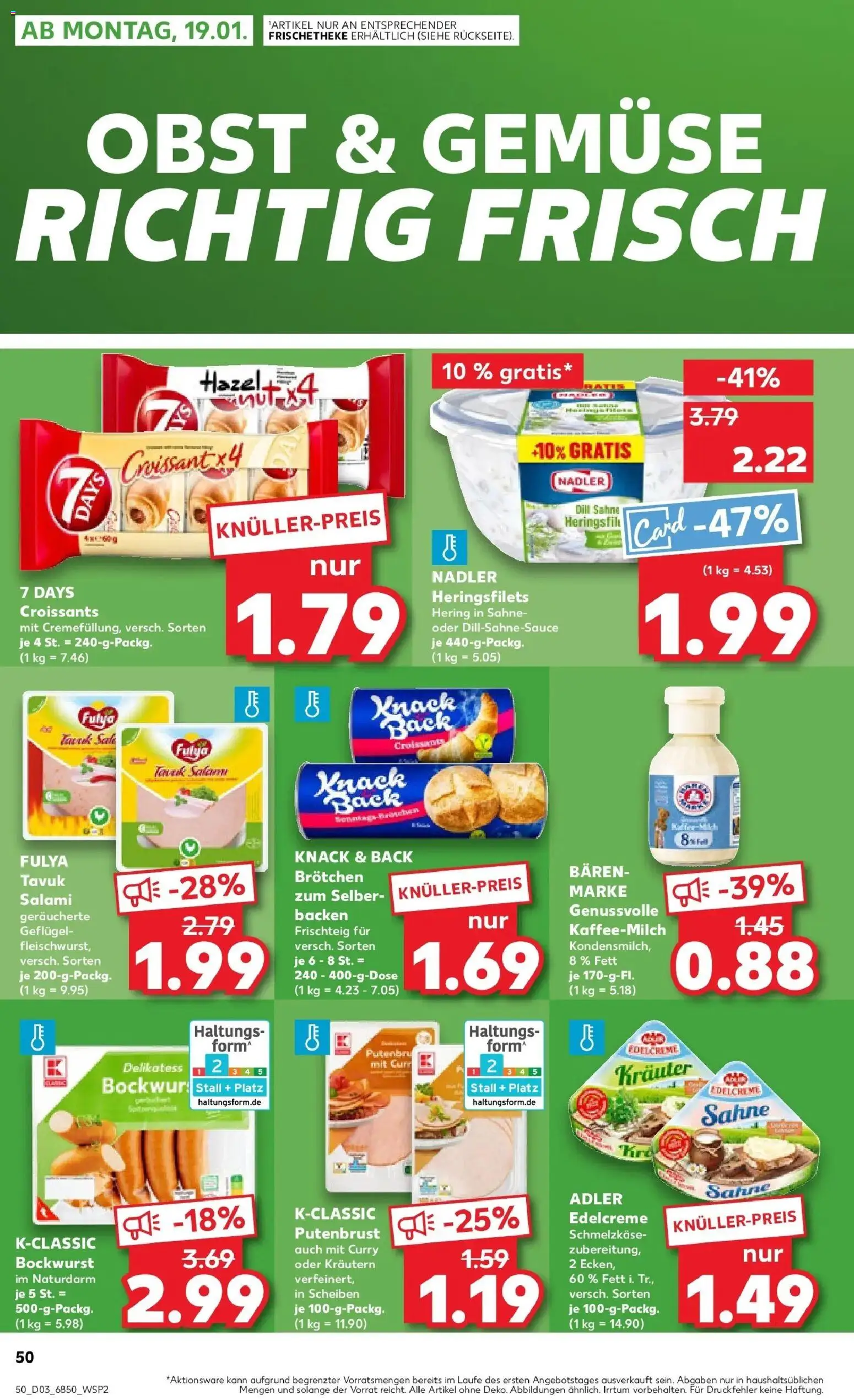 Kaufland prospekt Neustadt An Der Donau	 – gültig ab 15.01.2026 | Seite: 50 | Produkte: Bockwurst, Croissant, Gemüse, Sahne