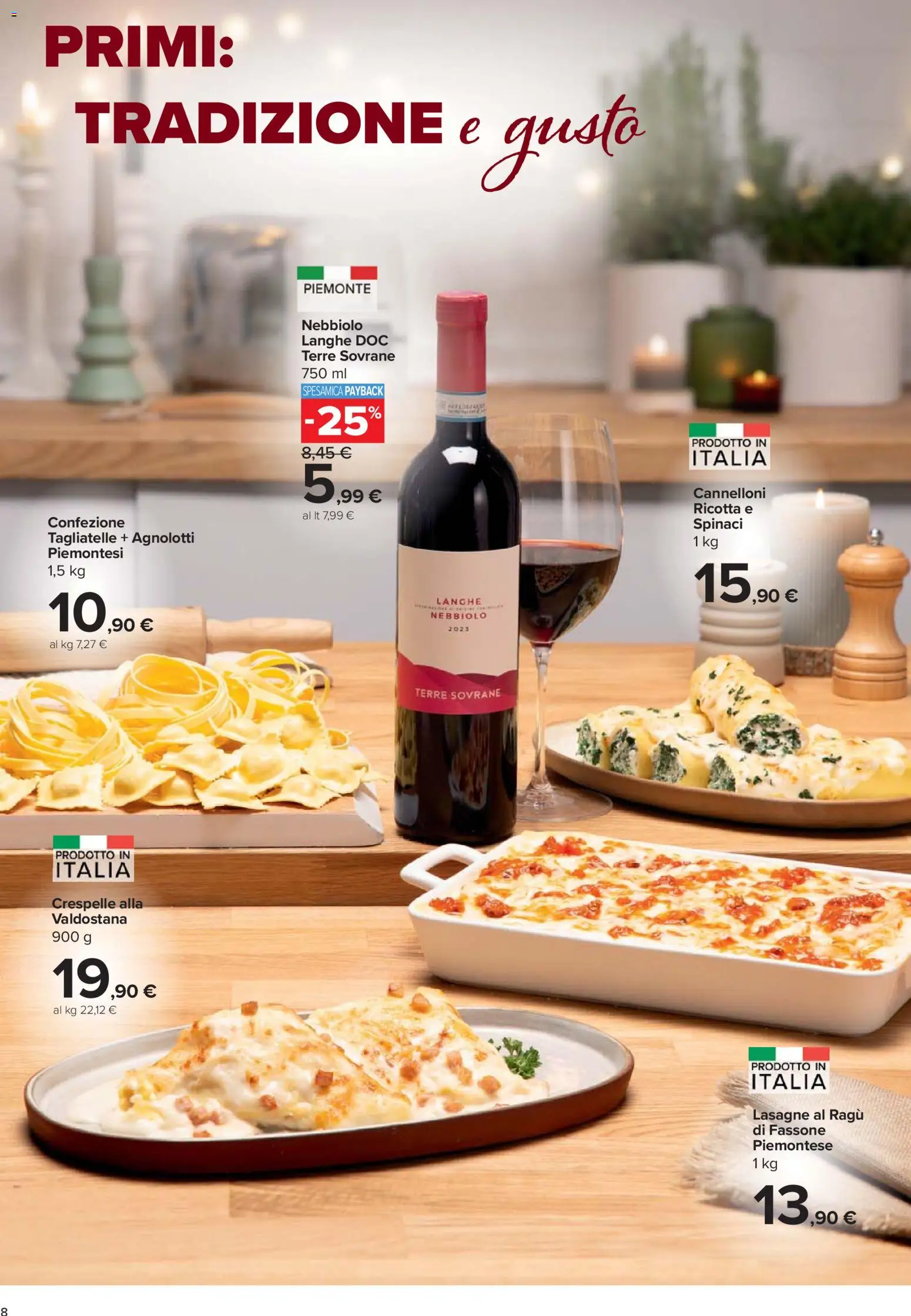 Volantino Carrefour del 27.11.2025 | Pagina: 8 | Prodotti: Tagliatelle, Spinaci, Ragú, Ricotta