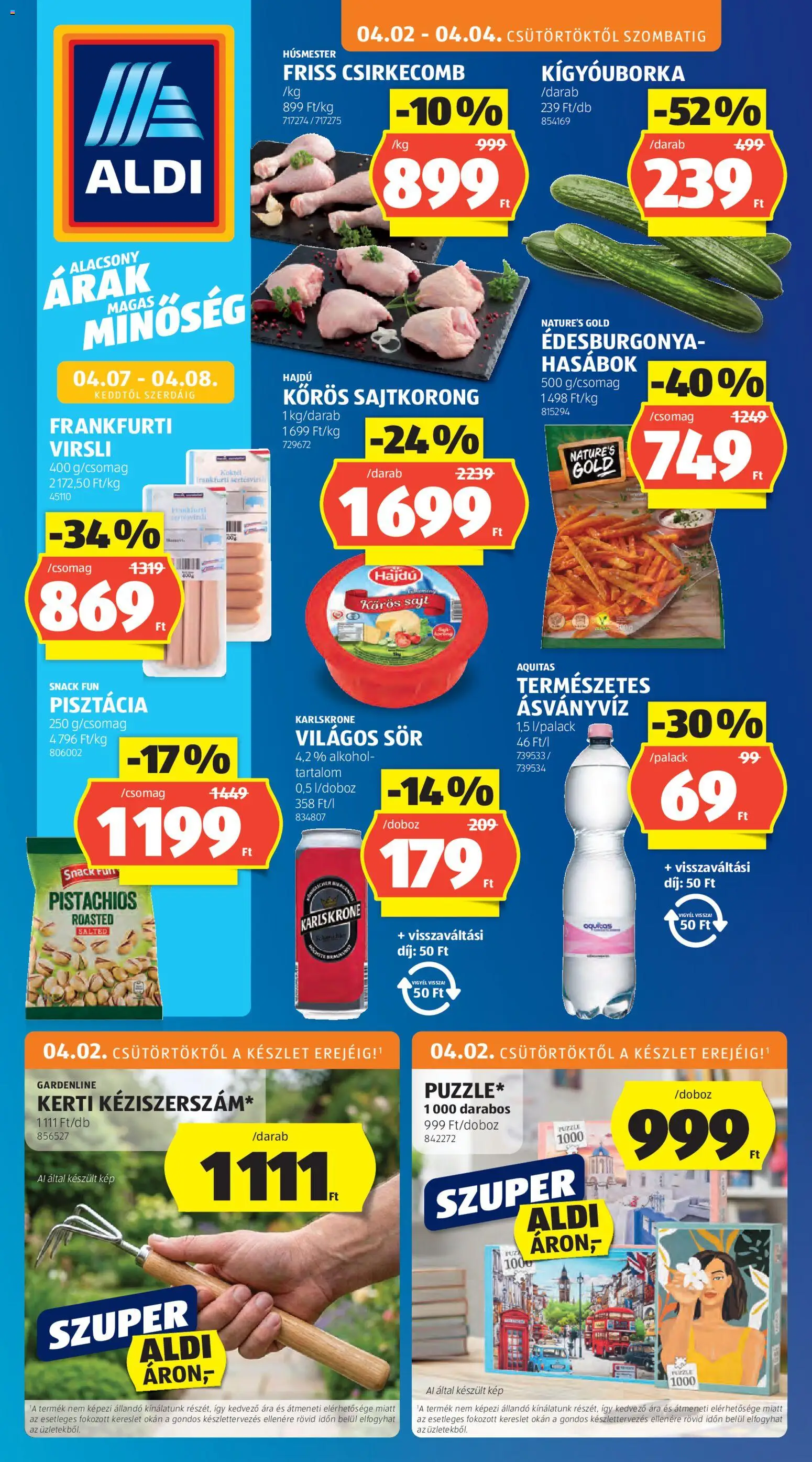 Aldi akciós ujság - amely érvényes a következő dátumtól: 02.04.2026 | Oldal: 1 | Termékek: Puzzle, Pisztácia, Rum, Csirkecomb