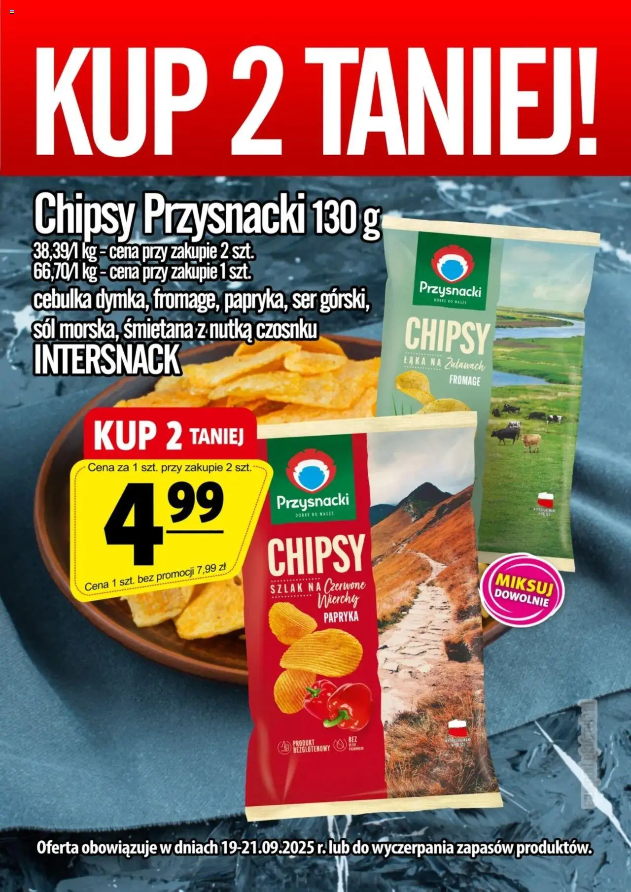 Prim Market Promocja - Chipsy Przysnacki 130g od 19.09.2025 | Strona: 1 | Produkty: Chipsy, Papryka, Ser, Śmietana