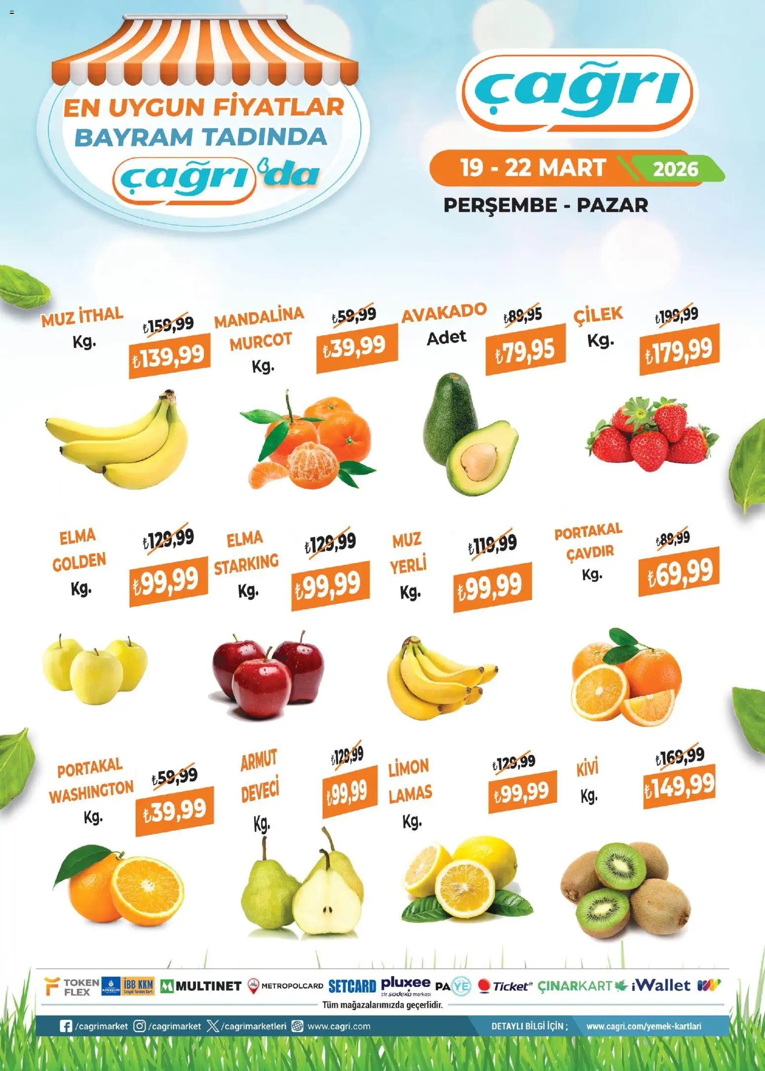 Çağrı Market - Manav Katalog - 19.03.2026 tarihinden itibaren geçerlidir | Sayfa: 1 | Ürünler: Elma, Çilek, Limon, Armut