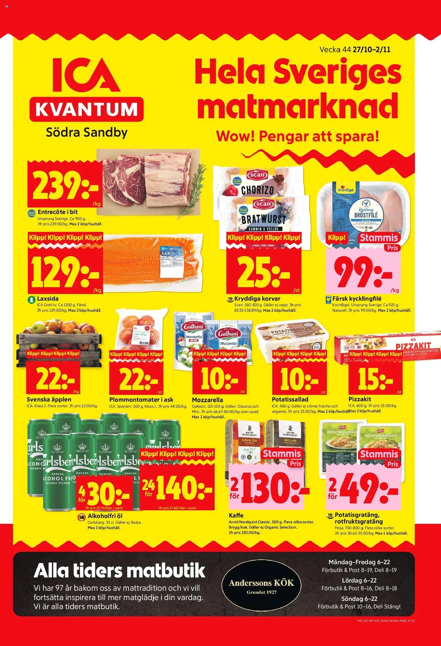 ICA Kvantum reklamblad aktuell från 27.10.2025 | Sida: 1 | Produkter: Creme fraiche, Öl, Äpplen, Pizzakit