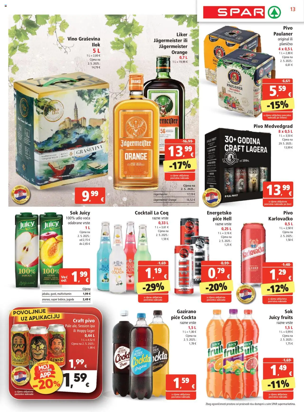 Spar katalog | vrijedi od 06.08.2025 | Stranica: 13 | Proizvodi: Jägermeister, Karlovačko, Vino, Jabuka
