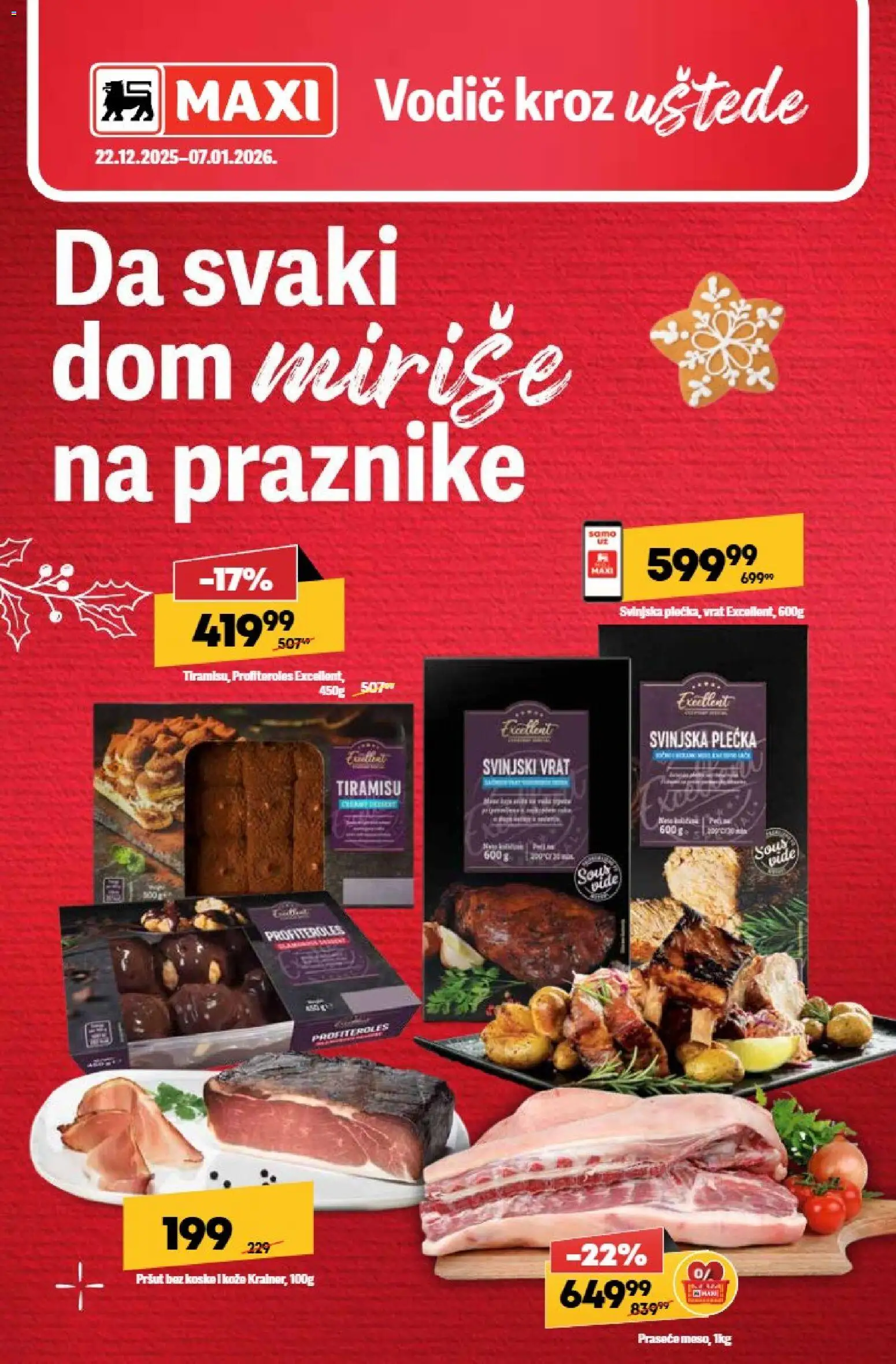 Maxi katalog - važi od 22.12.2025 | Strana: 1 | Proizvode: Pršut, Svinjski vrat, Svinjska plećka