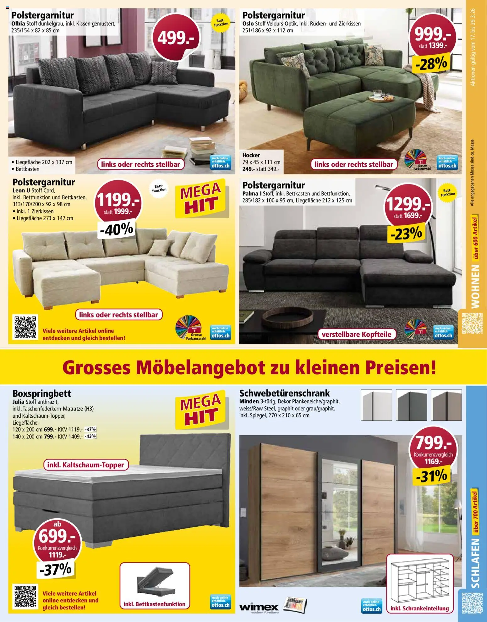 Otto's aktionen – gültig ab 17.03.2026 | Seite: 9 | Produkte: Hocker, Kissen, Schwebetürenschrank, Bett