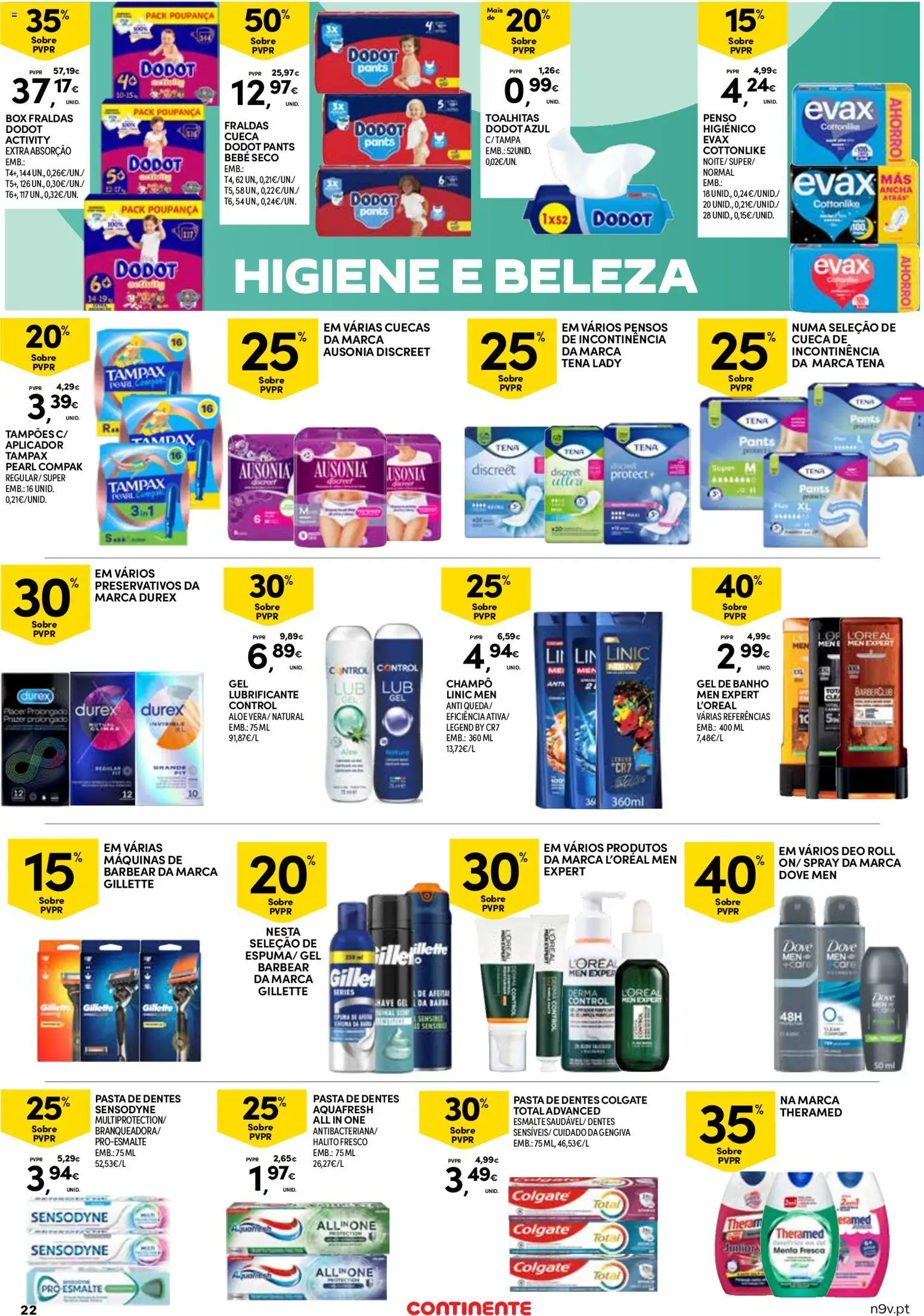 Continente Açores  │ válido de 16.04.2026 | Página: 22 | Produtos: Fraldas dodot, Preservativos, Shampoo, Banho