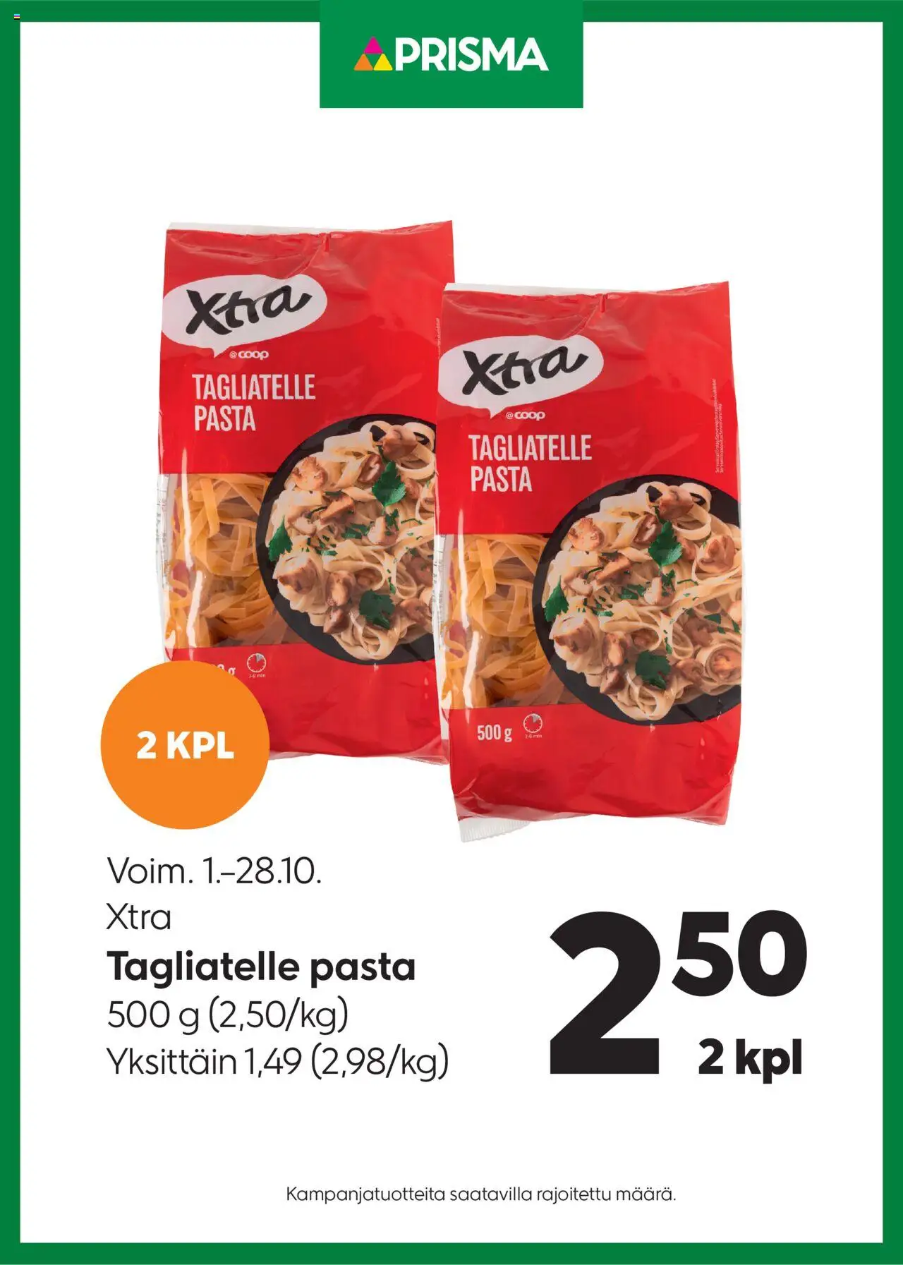 Prisma tarjoukset Xtra Tagliatelle pasta – voimassa 01.10.2025 alkaen | Sivu: 1 | Tuotteet: Pasta