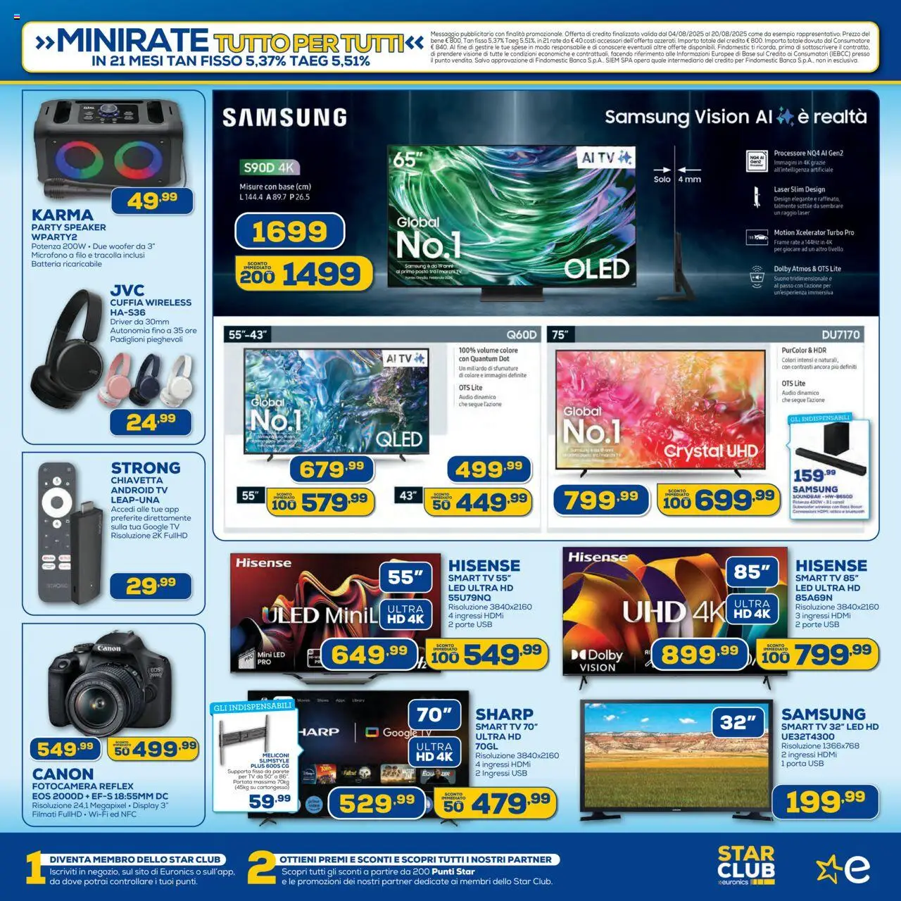 Volantino Euronics del 04.08.2025 | Pagina: 3 | Prodotti: Soundbar, Fotocamera, Microfono, Samsung