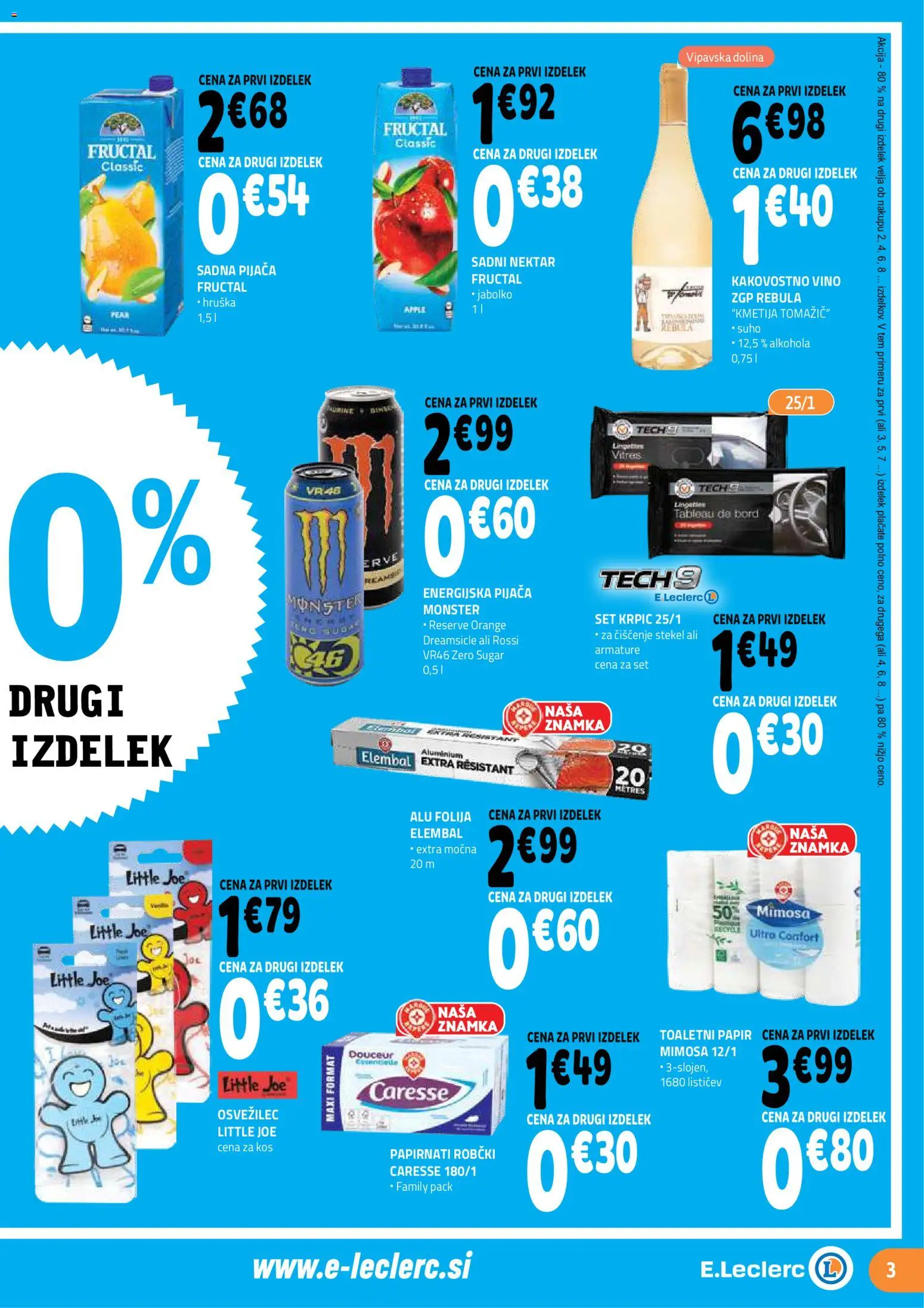Novi E.leclerc katalog ponudbe – veljaven od 29.04.2026 | Stran: 3 | Izdelki: Robčki, Kos, Vino, Folija