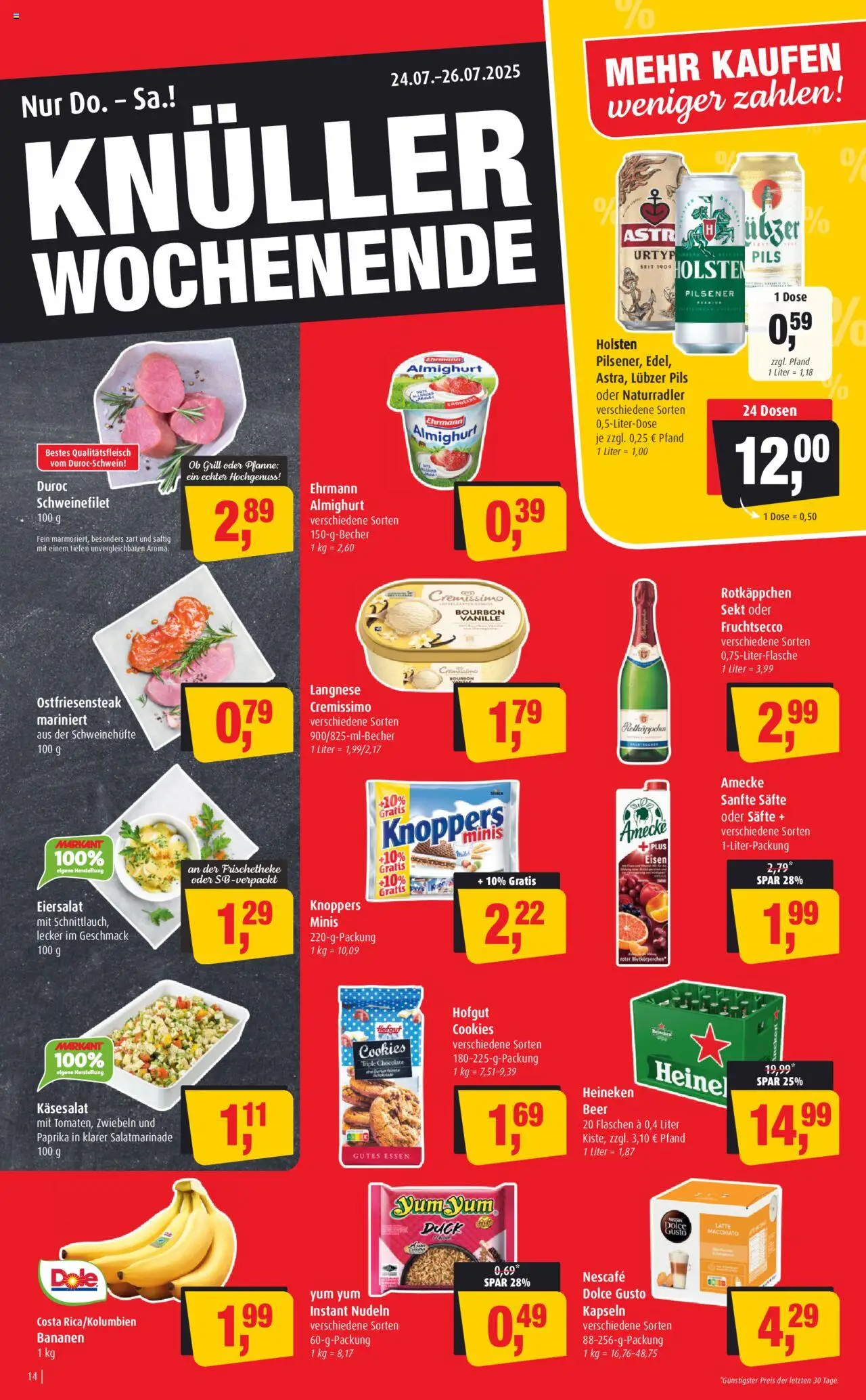 Markant Prospekt 	 - gültig ab dem 21.07.2025 | Seite: 14 | Produkte: Holsten, Fruchtsecco, Schweinefilet, Lubzer