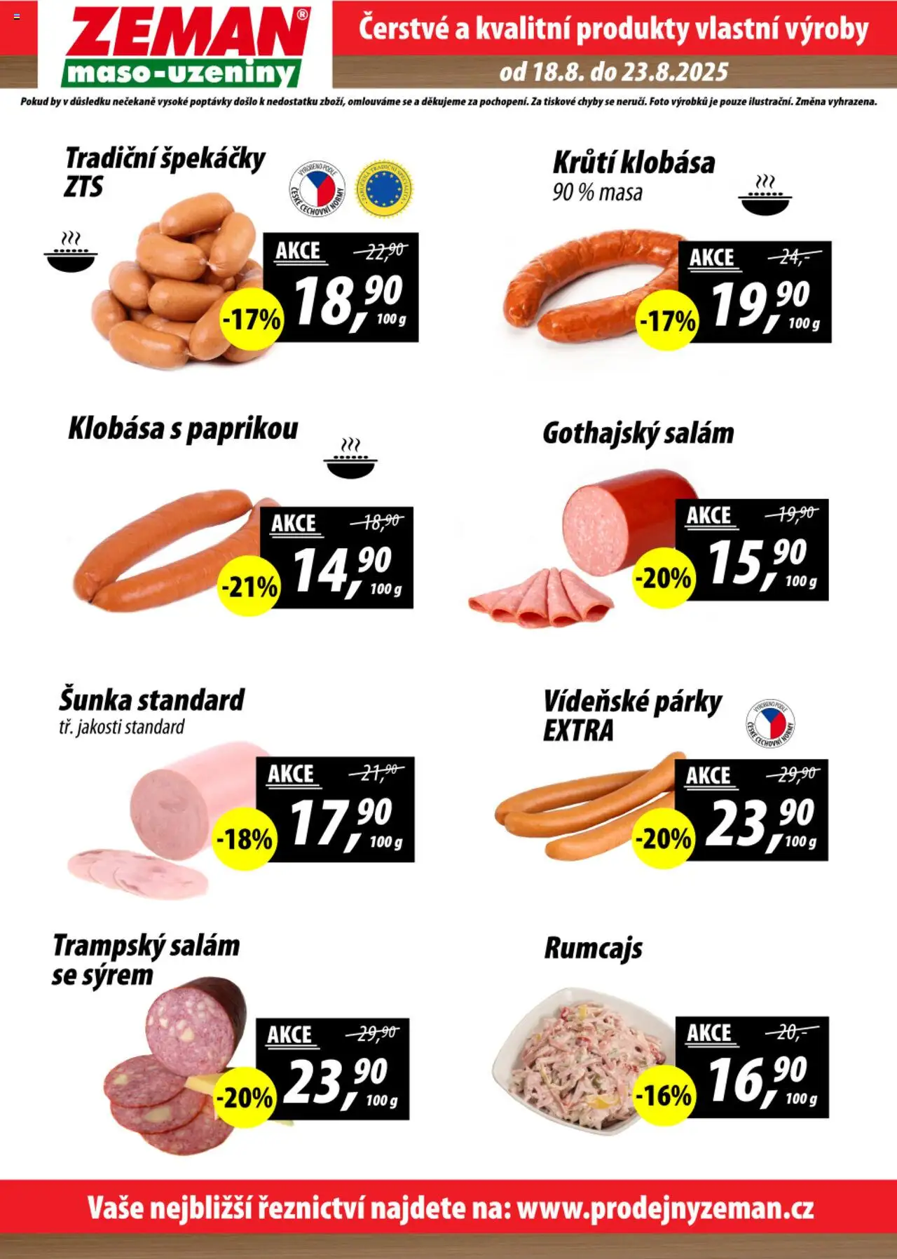 Prodejny Zeman leták od 18.08.2025 | Strana: 2 | Produkty: Špekáčky, Klobása, Gothajský salám, Maso