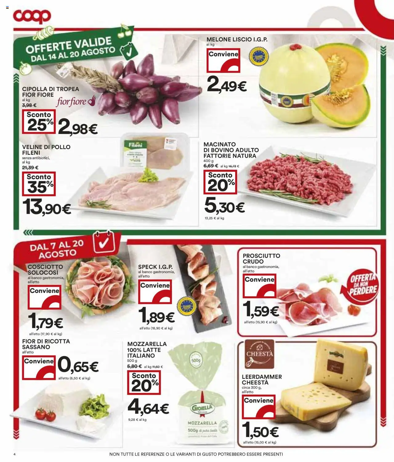 Volantino COOP del 07.08.2025 | Pagina: 4 | Prodotti: Bovino, Pollo, Mozzarella, Ricotta