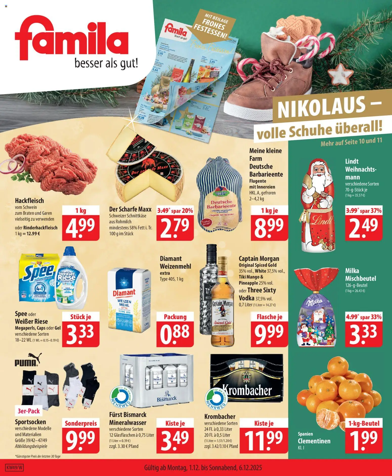 Famila Prospekt 	 – gültig ab 01.12.2025 | Seite: 1 | Produkte: Mineralwasser, Mango, Lindt, Hackfleisch