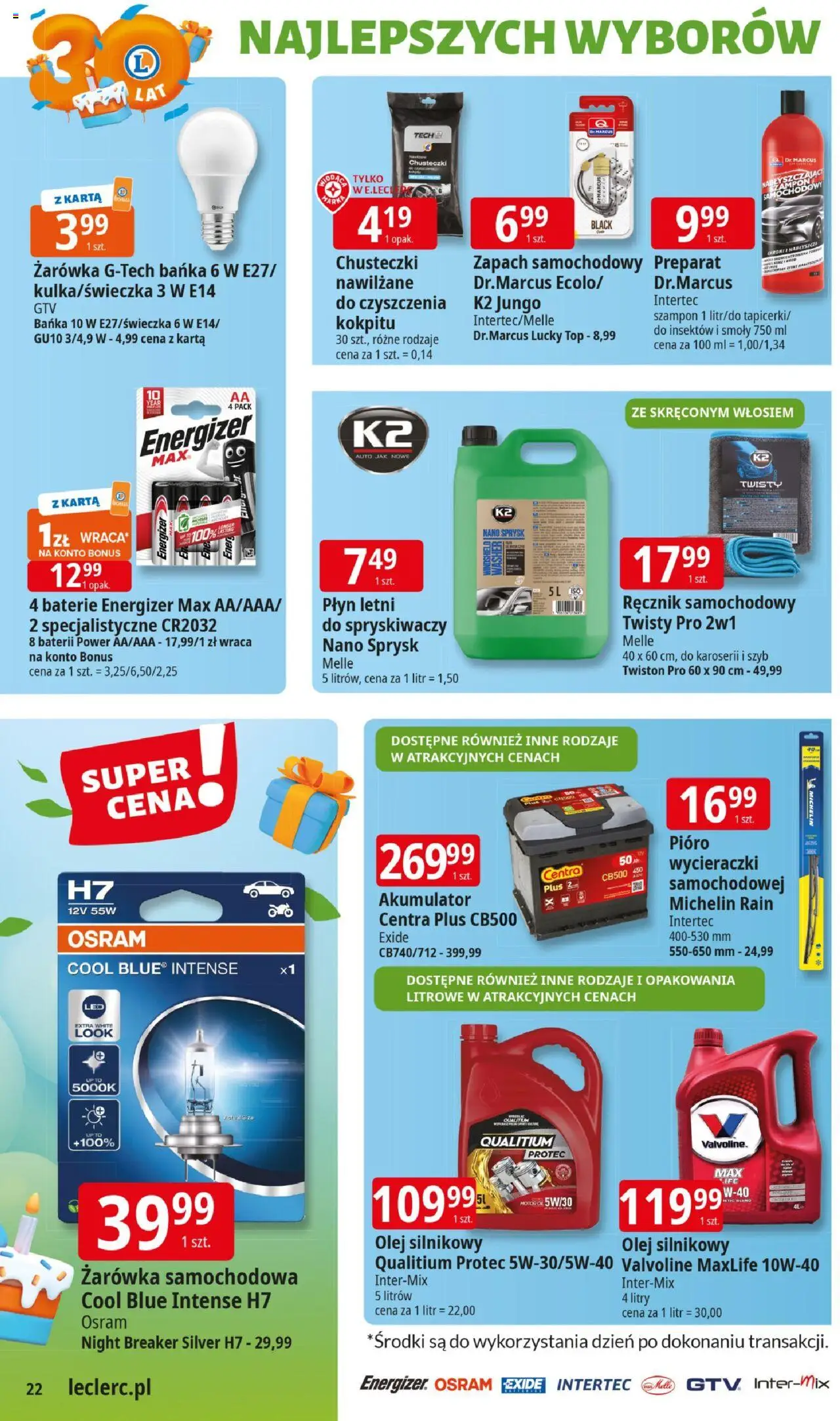 E.Leclerc Gazetka - Elbląg 30 lat od 27.05.2025 | Strona: 22 | Produkty: Karta, Baterie, Olej, Szampon