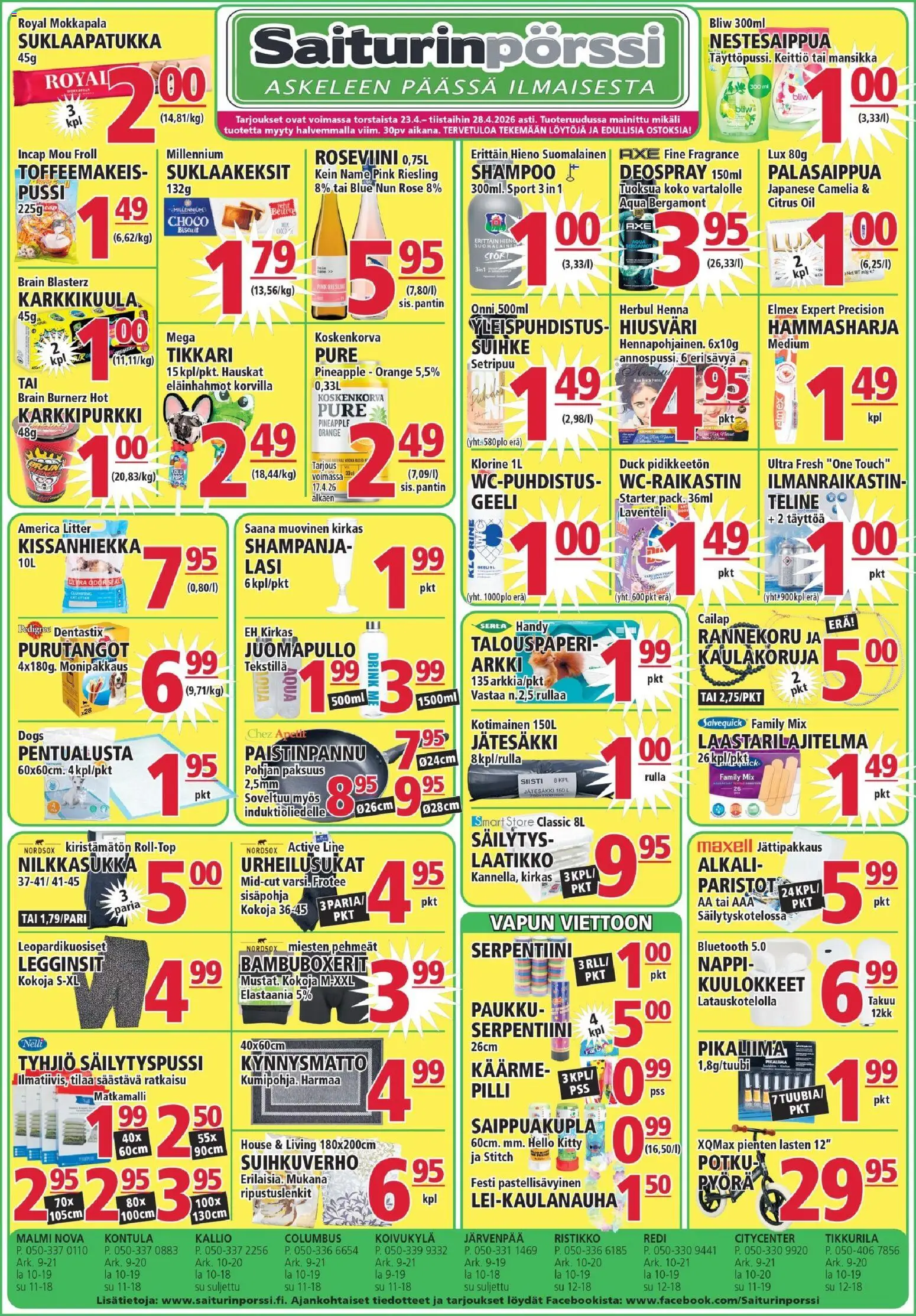 Saiturinpörssi tarjoukset – voimassa 23.04.2026 alkaen | Sivu: 1 | Tuotteet: Hammasharja, Paistinpannu, Kissanhiekka, Kuulokkeet