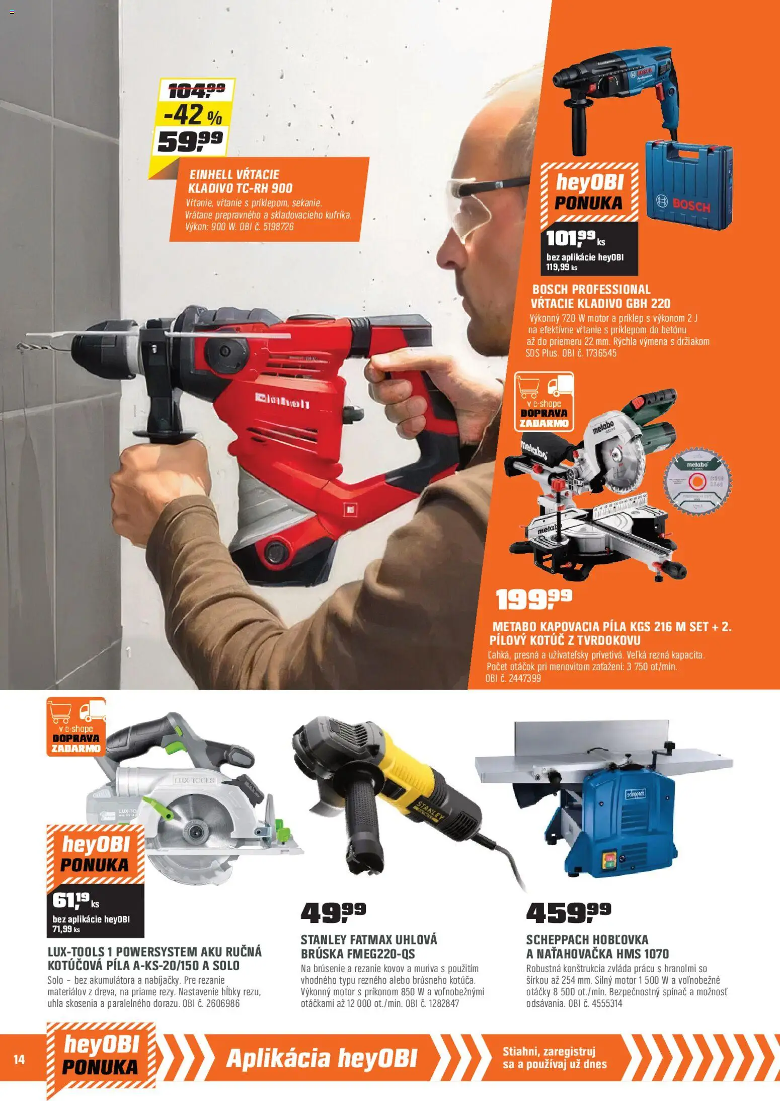 Nové OBI akcie – leták je platný od 02.01.2026 | Strana: 14 | Produkty: Píla, Kotúčová píla, Aku, Bosch