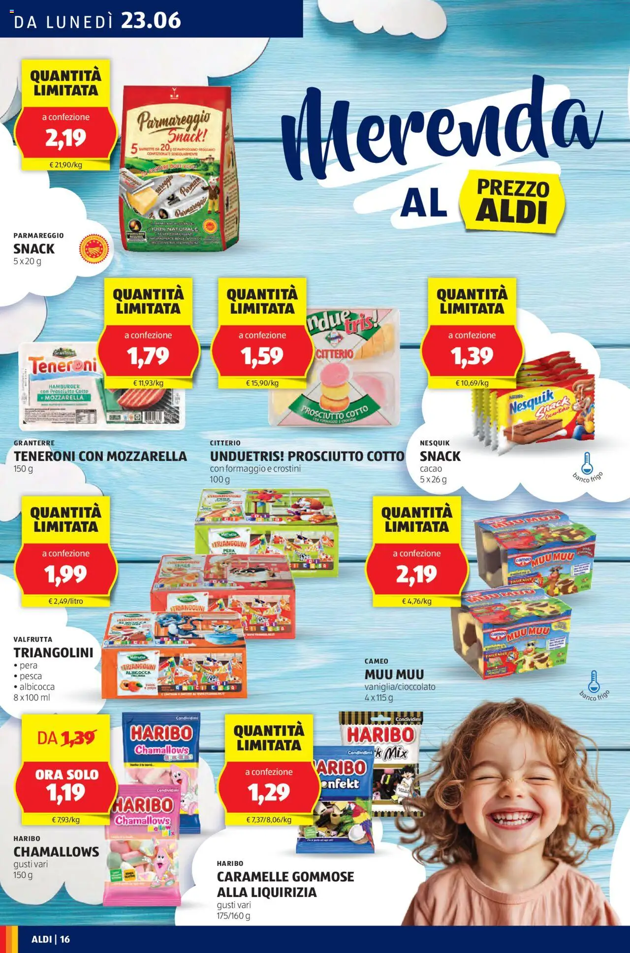 Volantino Aldi del 23.06.2025 | Pagina: 16 | Prodotti: Formaggio, Pesca, Crostini, Cacao
