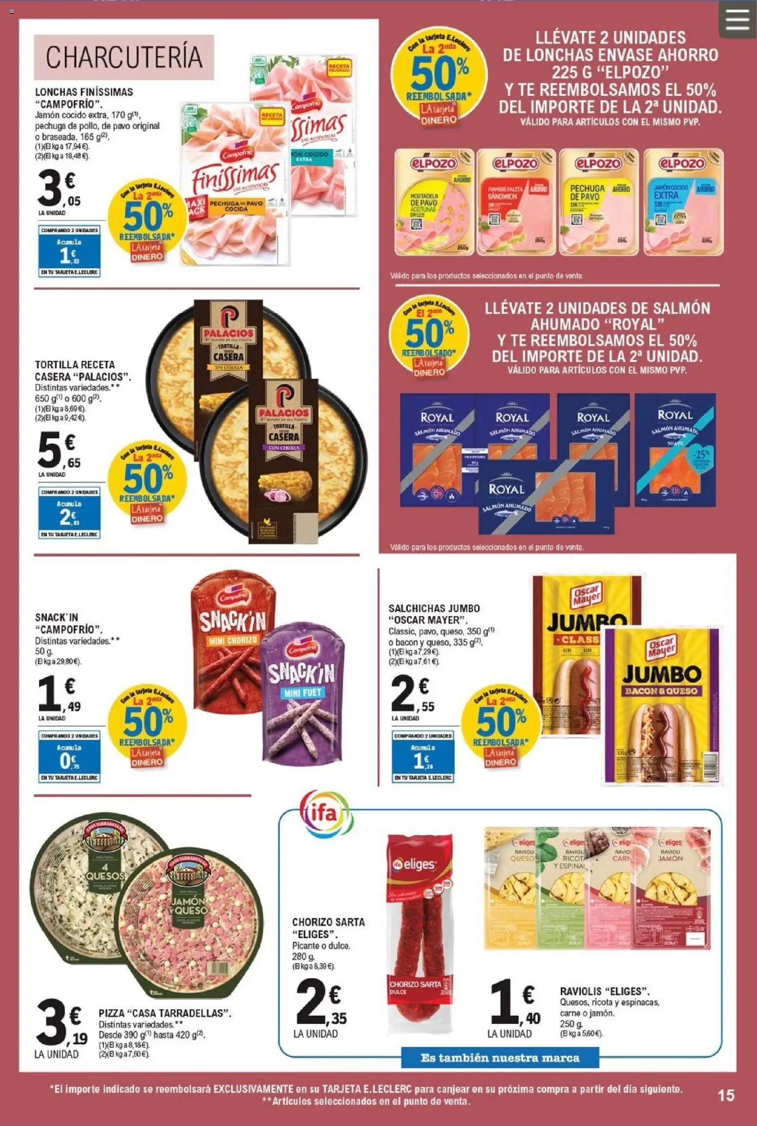 E.Leclerc folleto │ válido desde el 08.04.2026 | Página: 15 | Productos: Jamón, Jamón cocido, Pizza, Παγωμένο τσάι