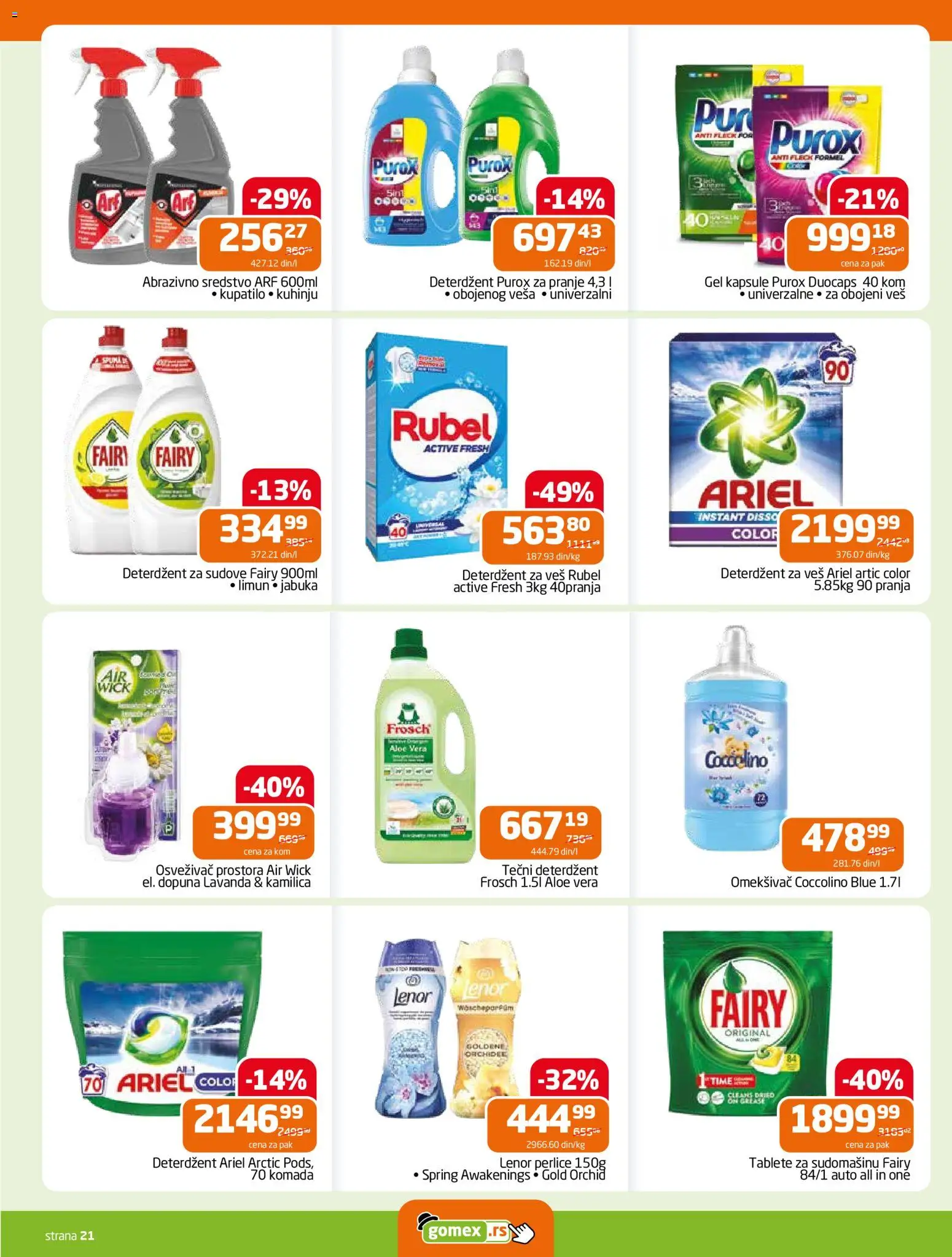 Gomex katalog - važi od 18.02.2026 | Strana: 19 | Proizvode: Tečni deterdžent, Ariel, Lenor, Osvezivac prostora