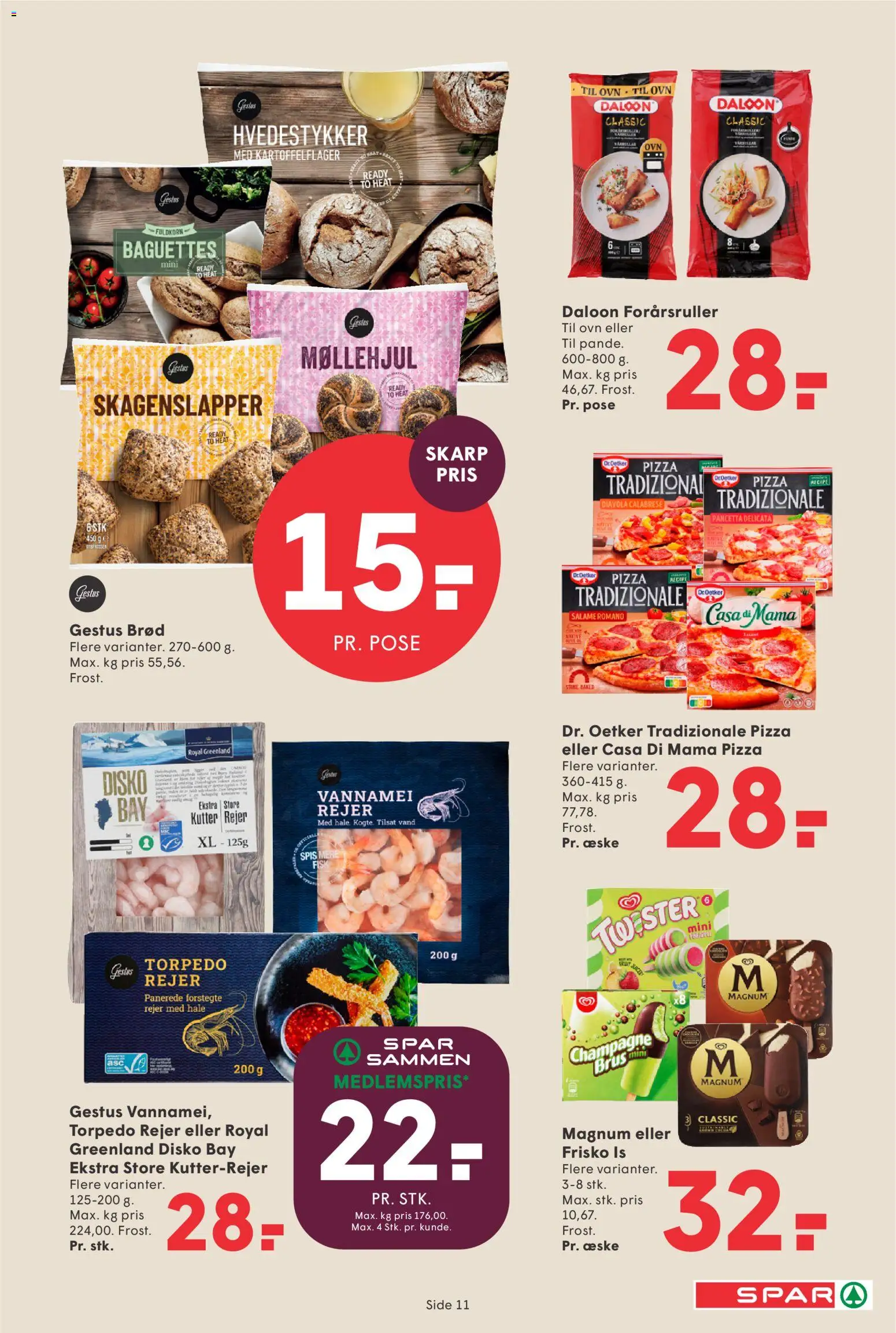 Spar tilbudsavis – gyldig fra 20.02.2026 | Side: 11 | Produkter: Pizza, Is, Rejer, Ovn