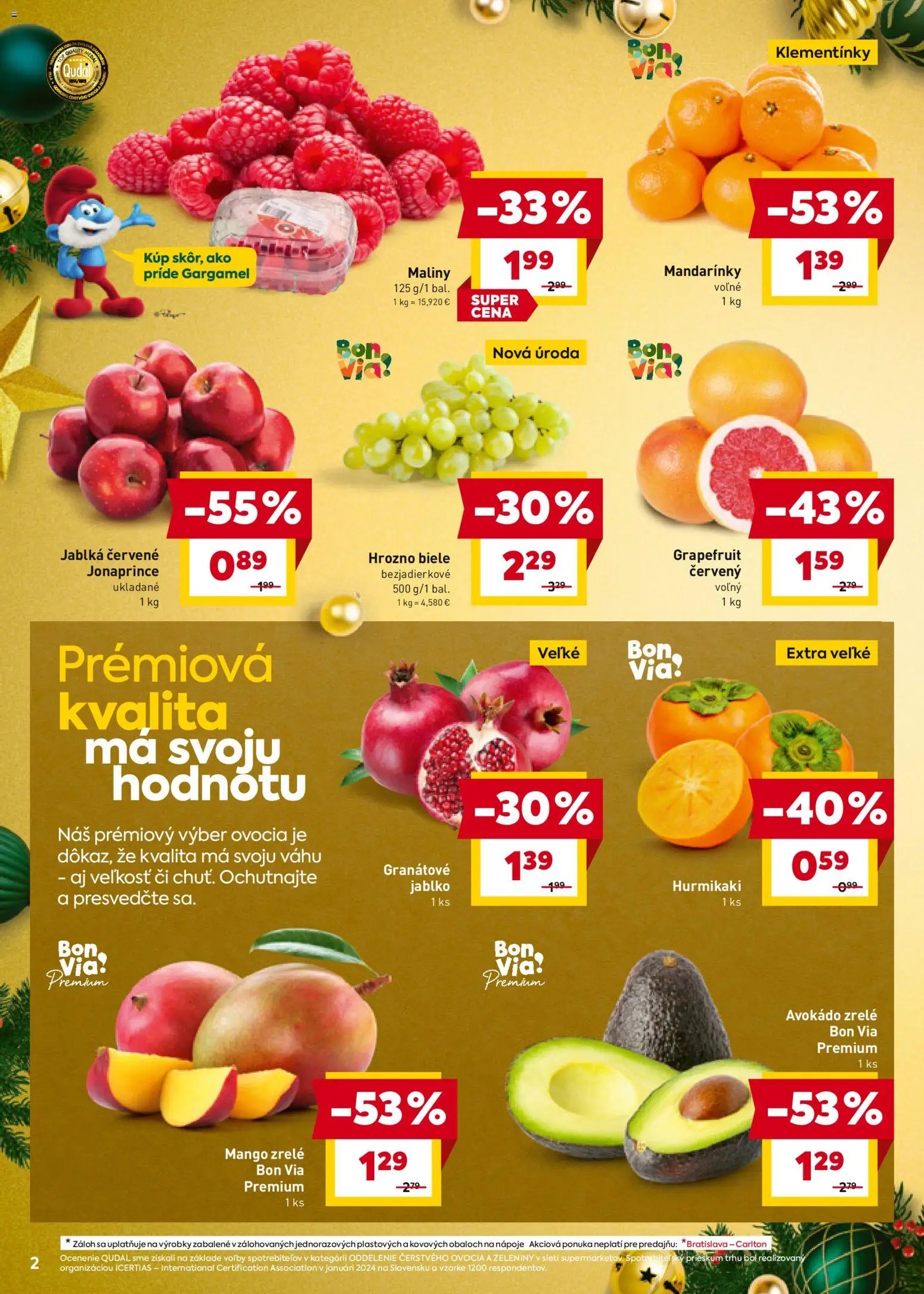 Nové Billa akcie – leták je platný od 10.12.2025 | Strana: 2 | Produkty: Jablká, Mandarinky, Avokádo, Grapefruit