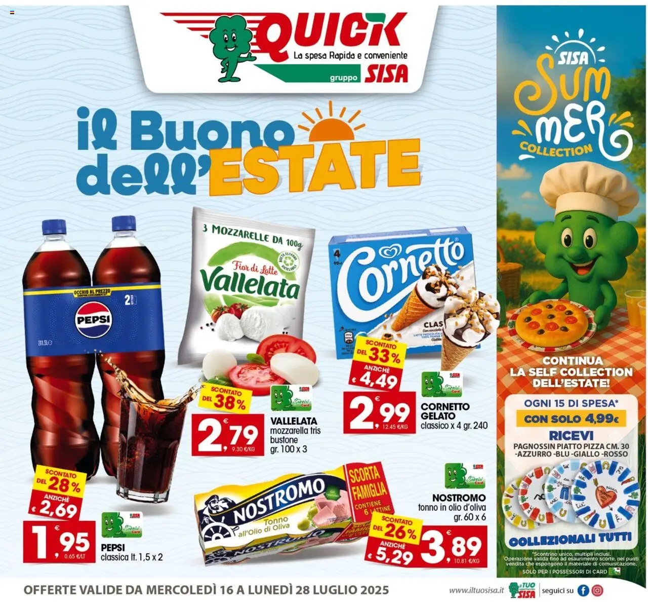 Volantino SISA del 16.07.2025 | Pagina: 1 | Prodotti: Pizza, Mozzarella, Latte, Nocciole