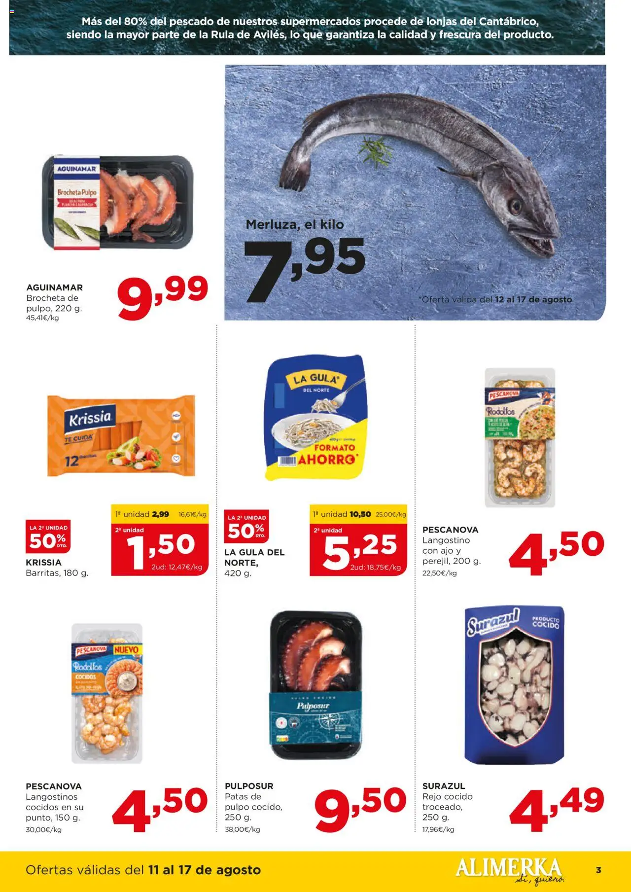 Alimerka folleto Castilla y León │ válido desde el 11.08.2025 | Página: 3 | Productos: Pescado, Té, Langostino