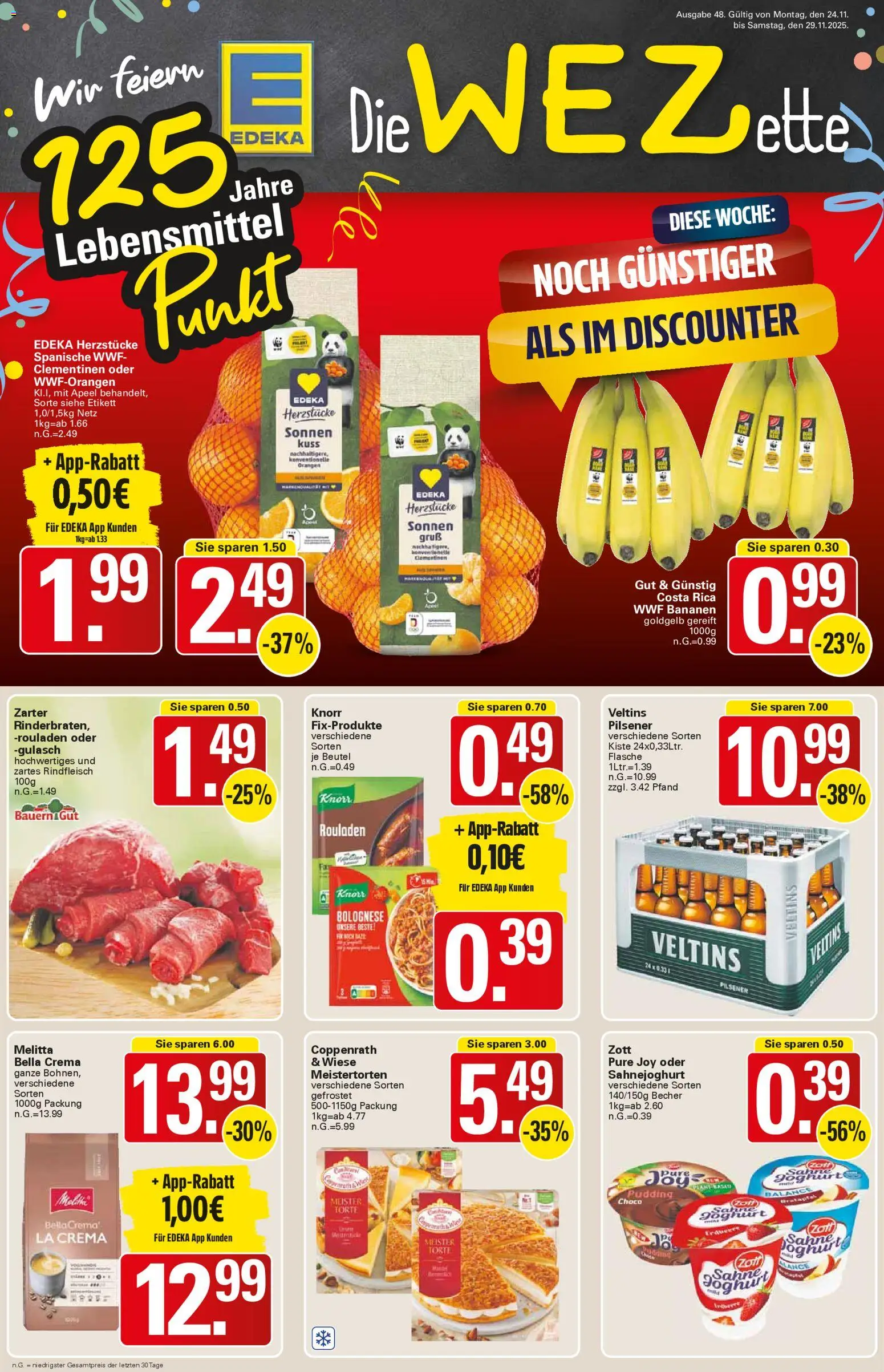 WEZ Prospekt – gültig ab 24.11.2025 | Seite: 1 | Produkte: Knorr, Pudding, Sahne, Veltins