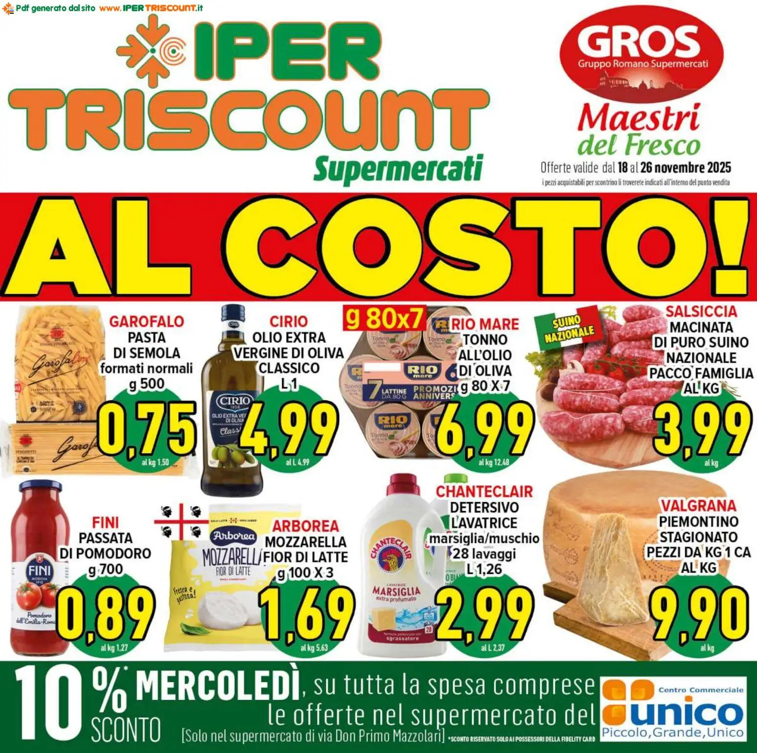 Volantino Ipertriscount del 18.11.2025 | Pagina: 1 | Prodotti: Suino, Pomodoro, Pasta, Tonno