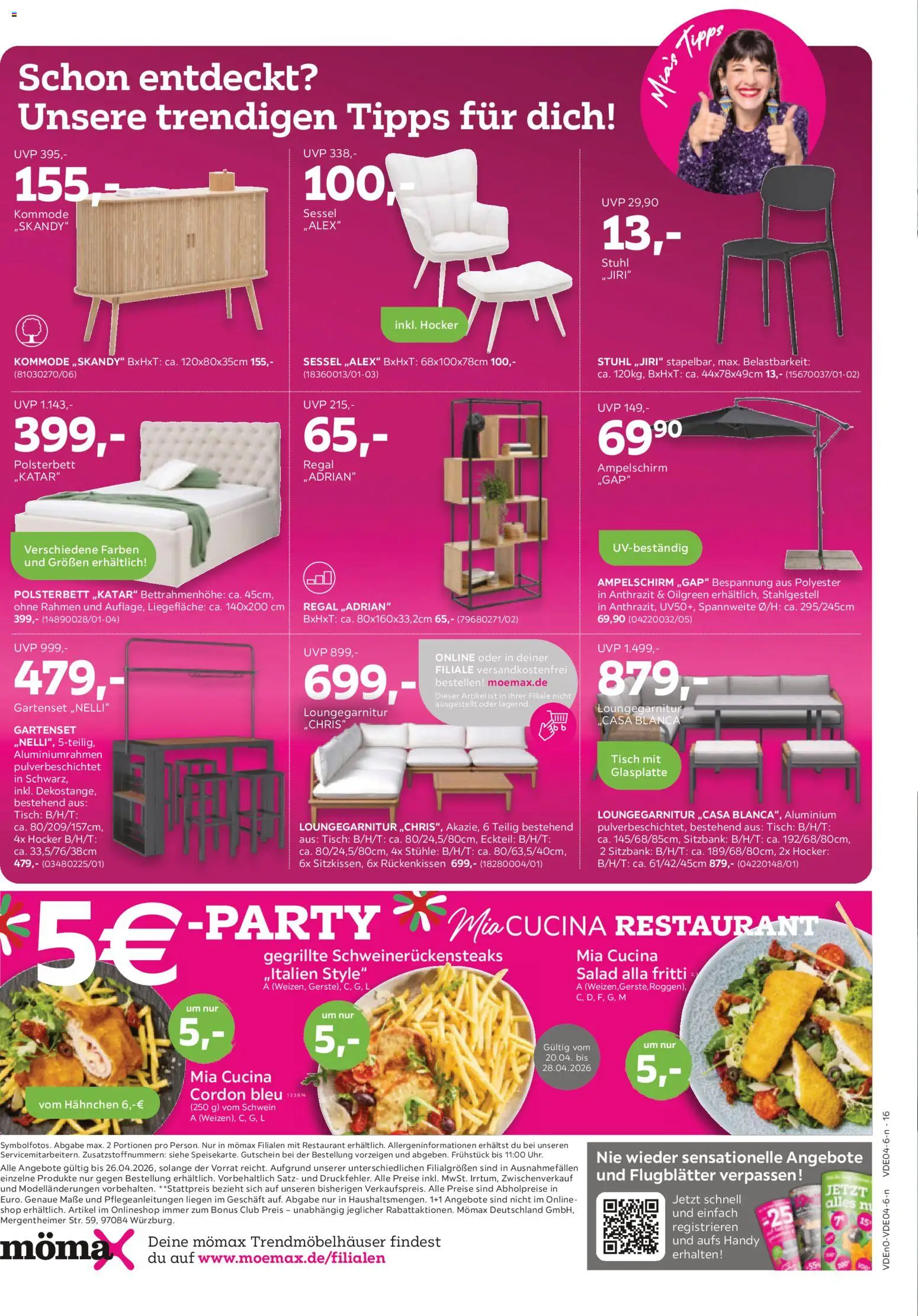 Mömax Prospekt 	 – gültig ab 20.04.2026 | Seite: 16 | Produkte: Hocker, Sitzbank, Polsterbett, Tisch