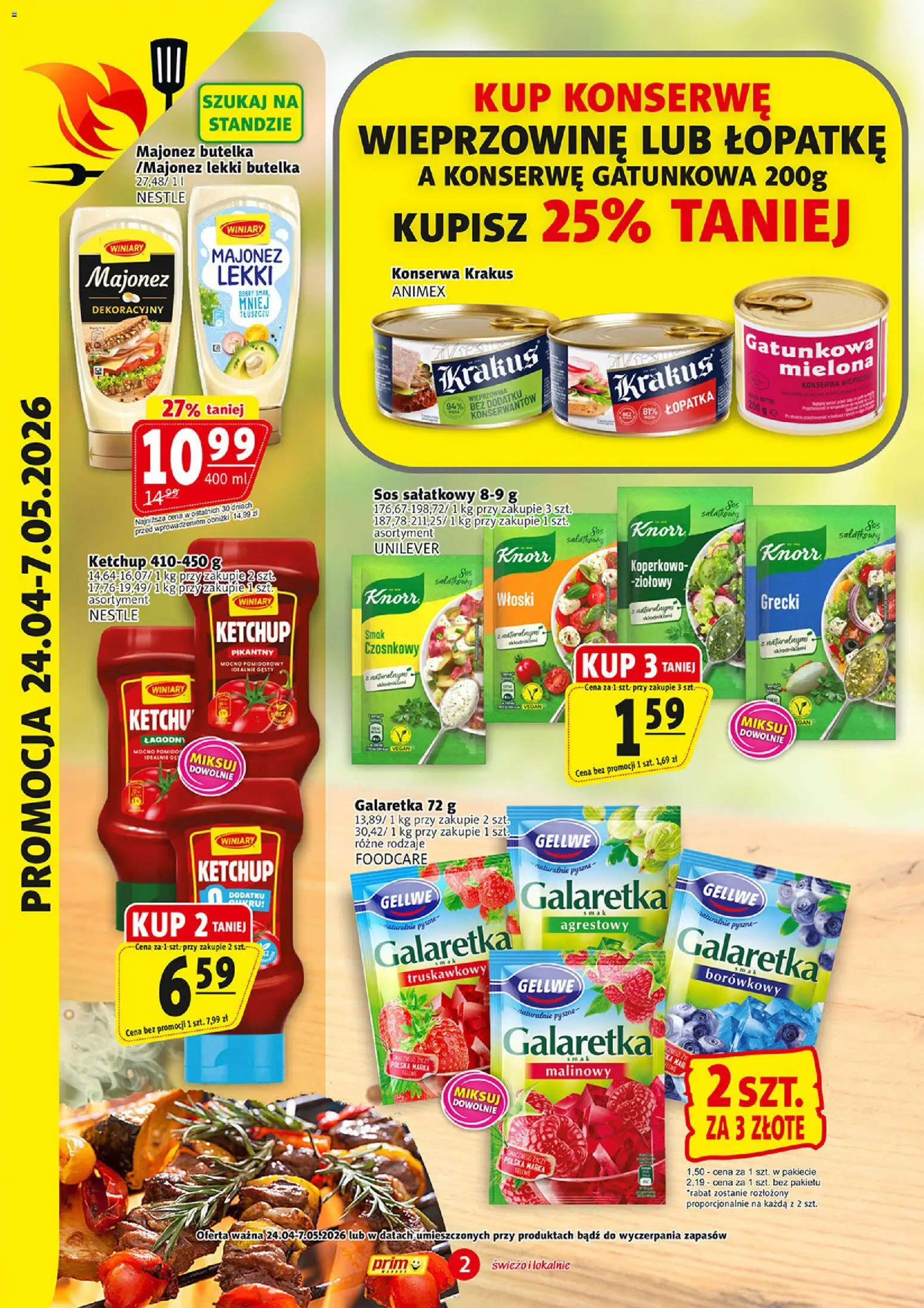 Prim Market promocja - Sezon na grilla od 04.05.2026 | Strona: 2 | Produkty: Galaretka, Ketchup, Majonez, Sos