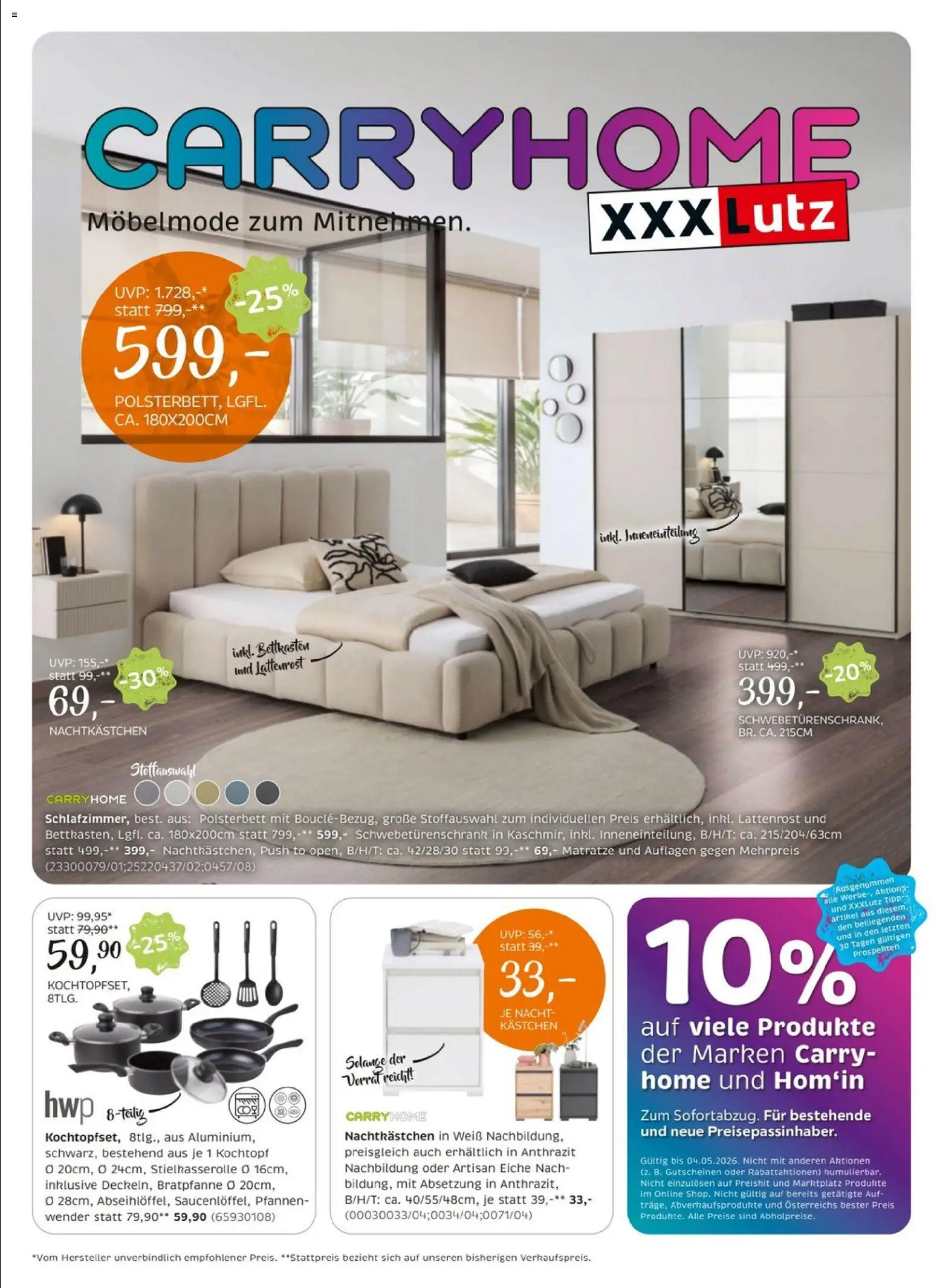 XXXLutz Carry Home gültig ab 21.04.2026 | Seite: 1 | Produkte: Matratze, Lattenrost