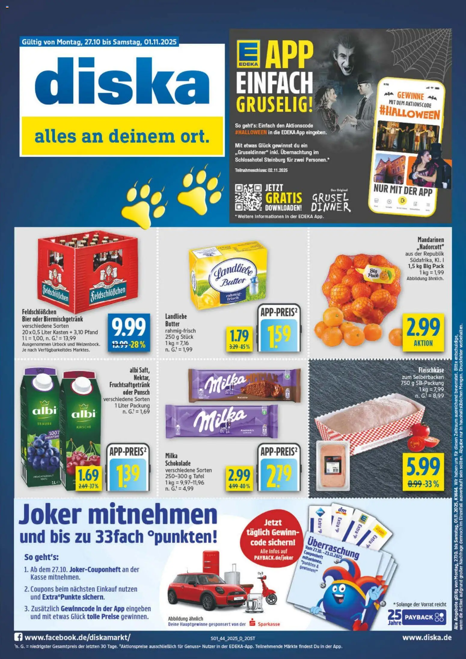 Diska - Diska Angebote Sachsen-Thüringen KW44 – gültig ab 27.10.2025 | Seite: 1 | Produkte: Butter, Schokolade, Bier, Mandarinen