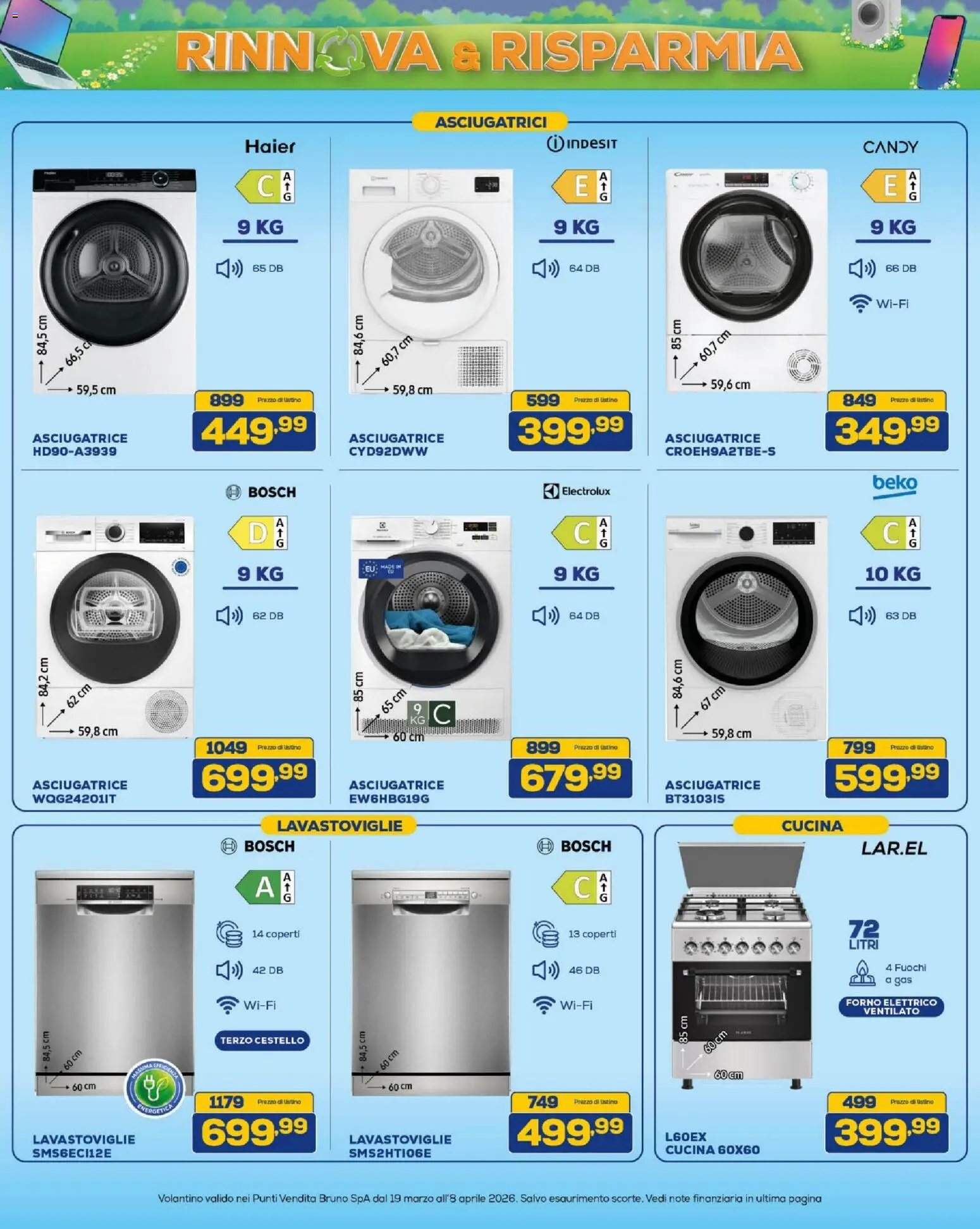 Volantino BRUNO del 19.03.2026 | Pagina: 22 | Prodotti: Asciugatrice, Lavastoviglie, Forno, Forno elettrico