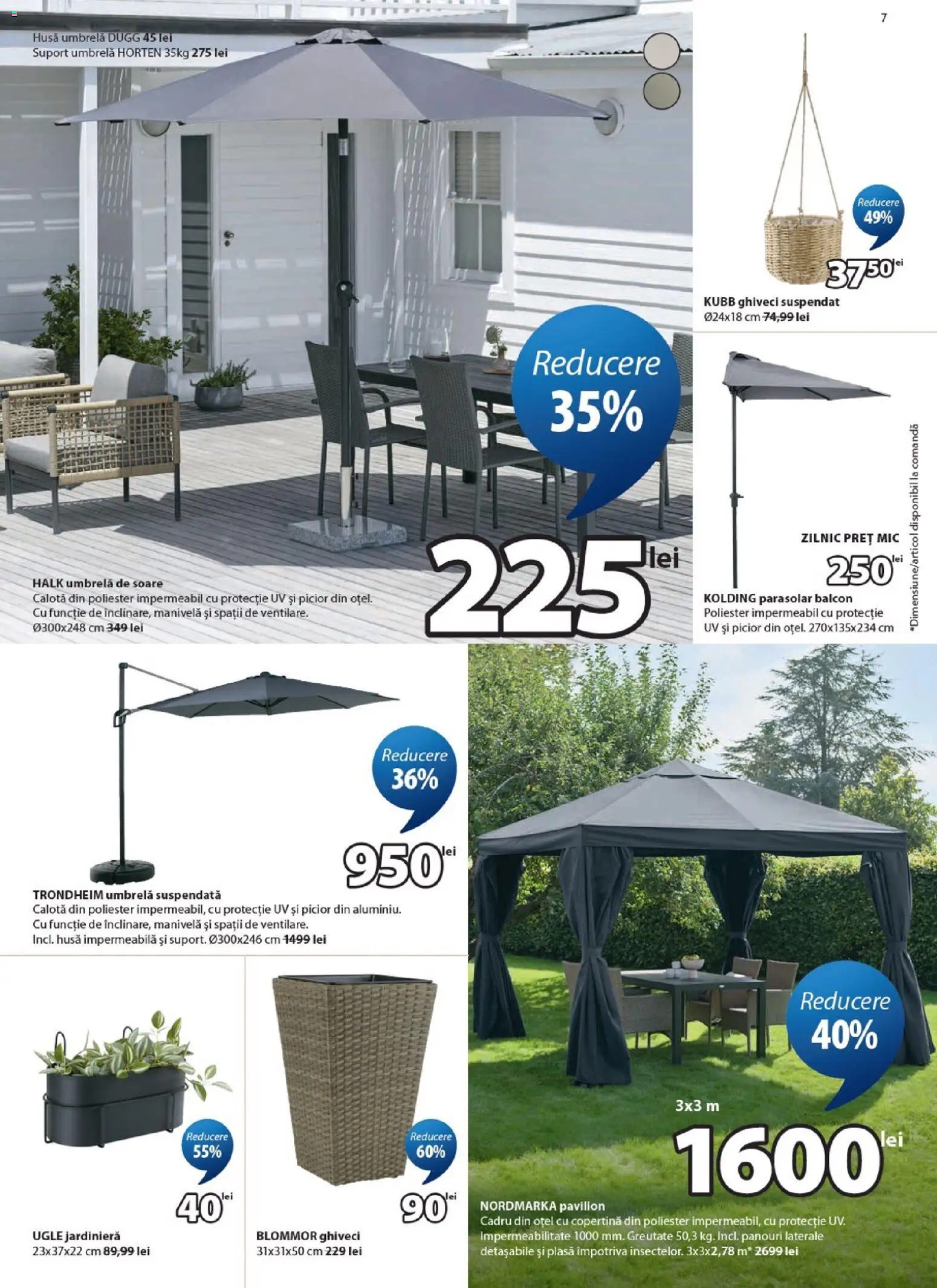 Noul catalog JYSK – valabil de la 24.04.2026 | Pagină: 7 | Produse: Umbrelă, Copertină, Pavilion, Ghiveci