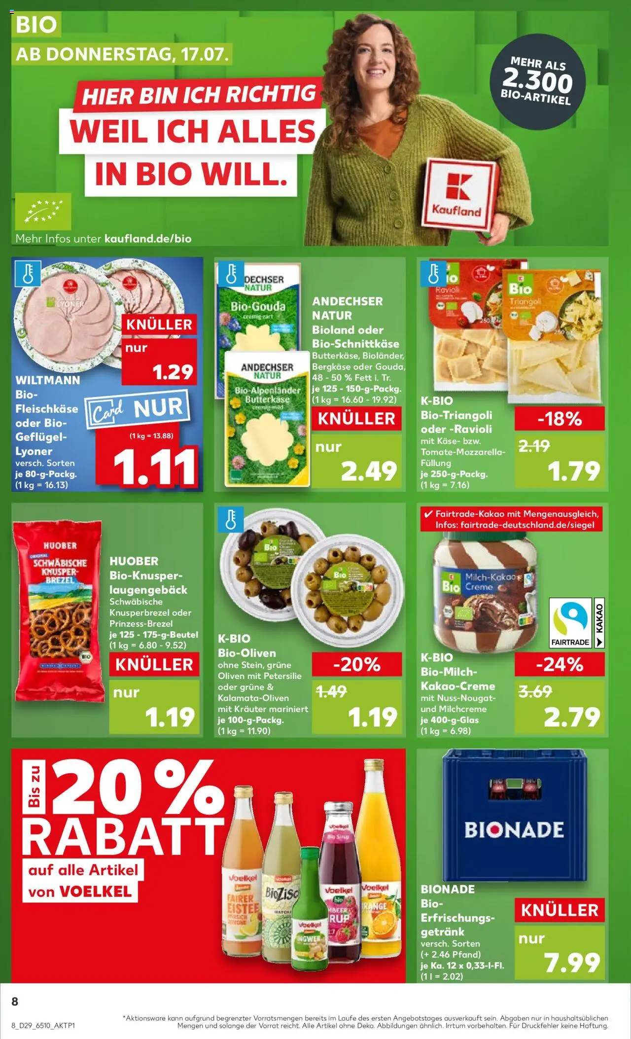 Kaufland prospekt Köln	 - gültig ab dem 17.07.2025 | Seite: 8 | Produkte: Käse, Bionade, Sirup, Creme