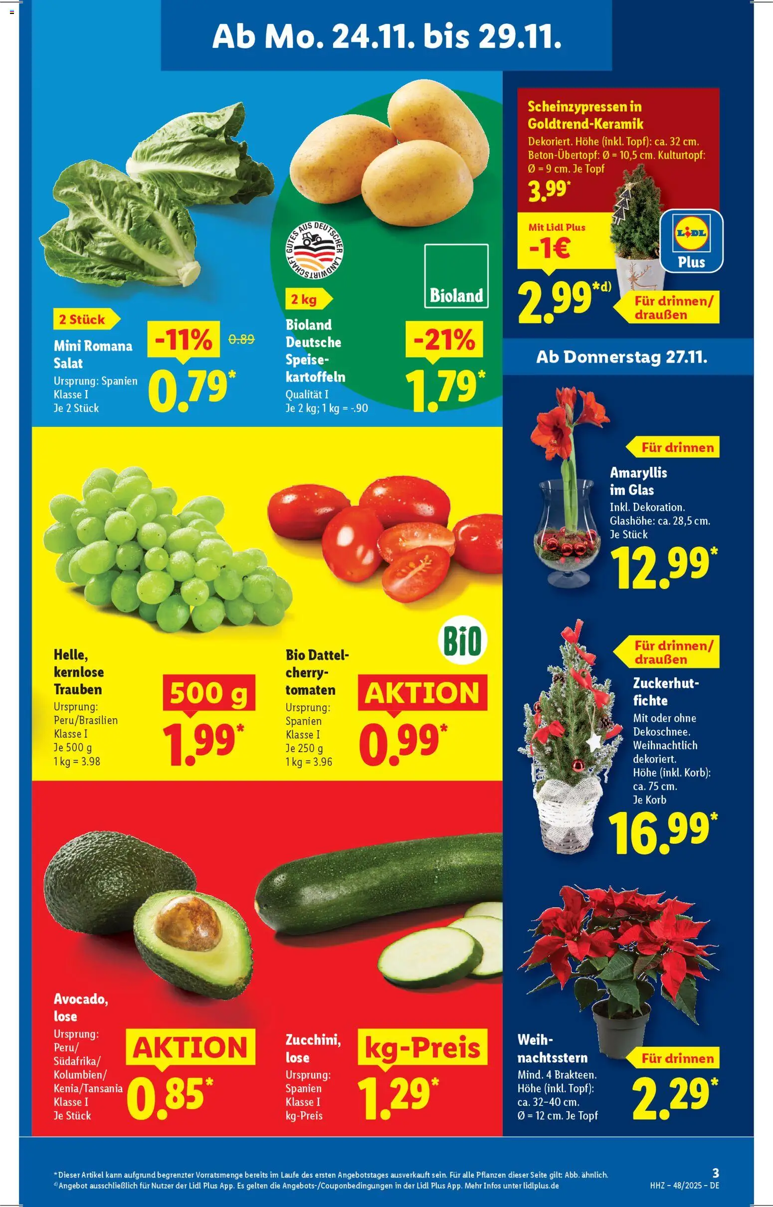 Lidl Prospekt Kornwestheim – gültig ab 24.11.2025 | Seite: 3 | Produkte: Trauben, Korb, Kartoffeln, Salat