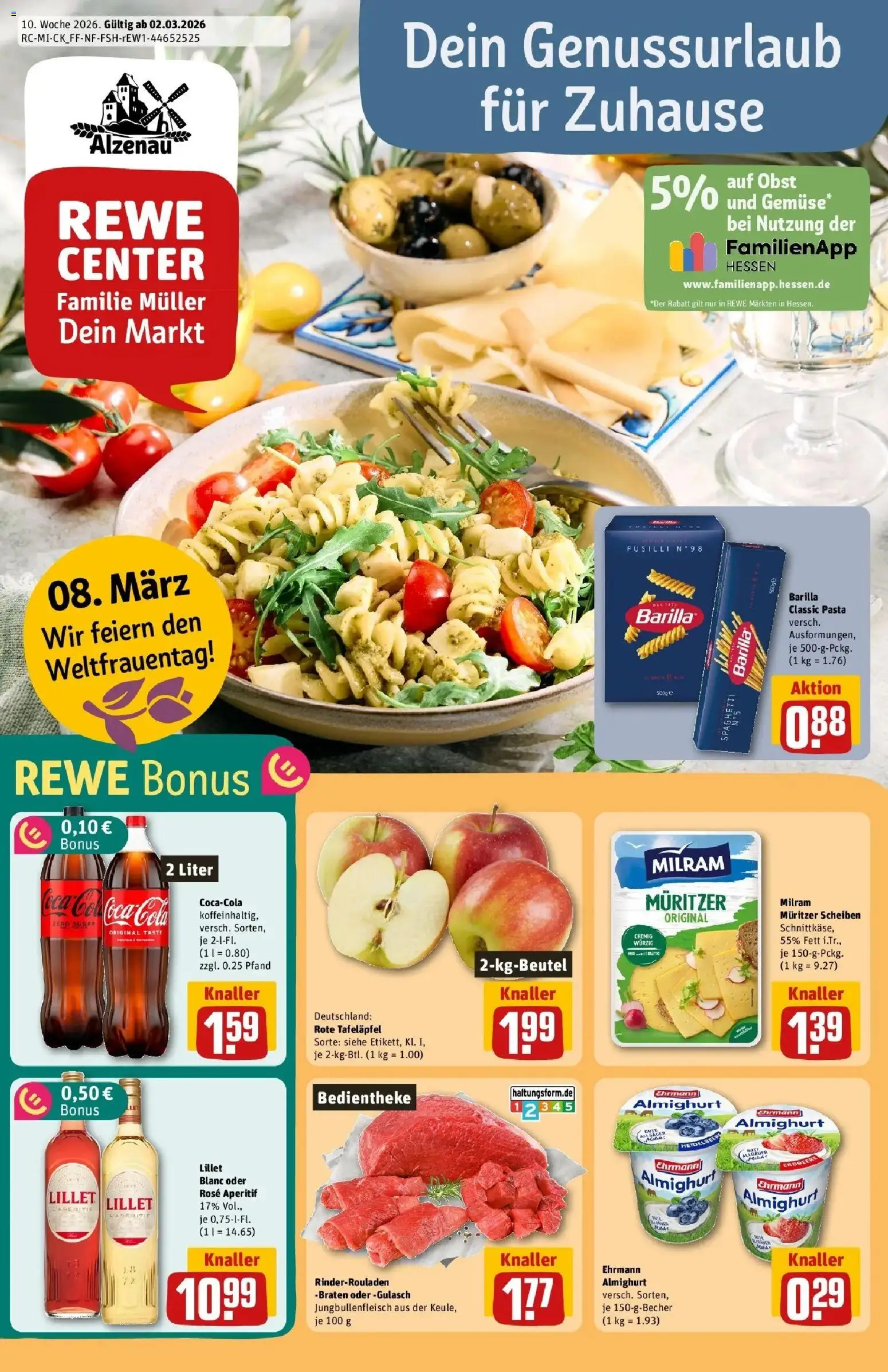 Rewe Prospekt Alzenau	 – gültig ab 02.03.2026 | Seite: 1 | Produkte: Cola, Barilla, Obst, Gulasch