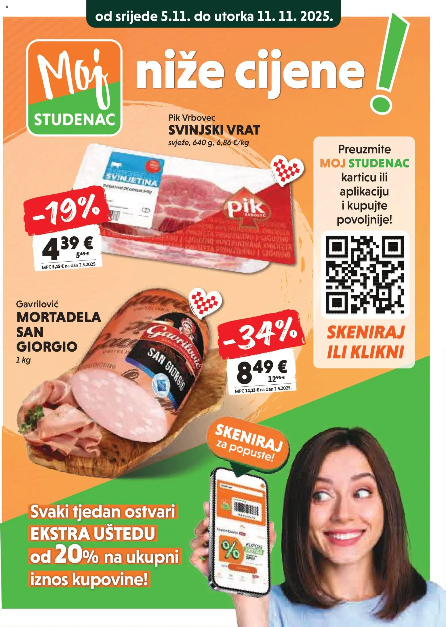 Studenac katalog | vrijedi od 05.11.2025 | Stranica: 3 | Proizvodi: Svinjski vrat, Svinjetina, Mortadela, Pik Vrbovec