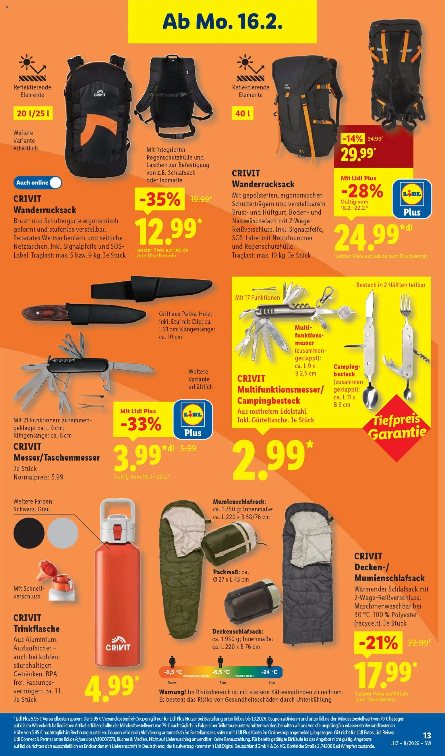 Lidl Prospekt Gundelsheim – gültig ab 16.02.2026 | Seite: 29 | Produkte: Bad, Schlafsack, Wanderrucksack