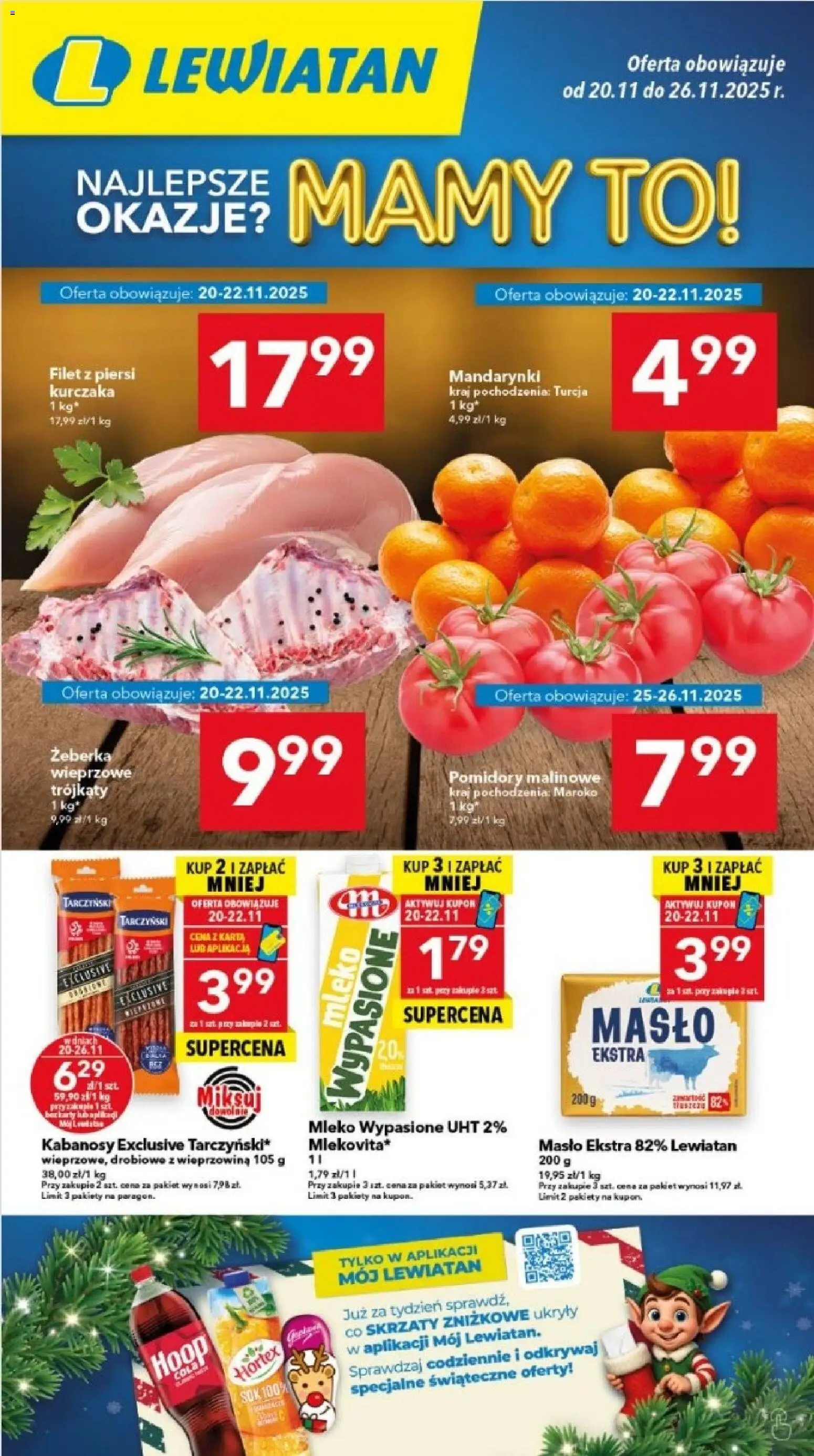 Lewiatan gazetka - Legnica od 20.11.2025 | Strona: 1 | Produkty: Piersi, Kabanosy, Mleko, Masło
